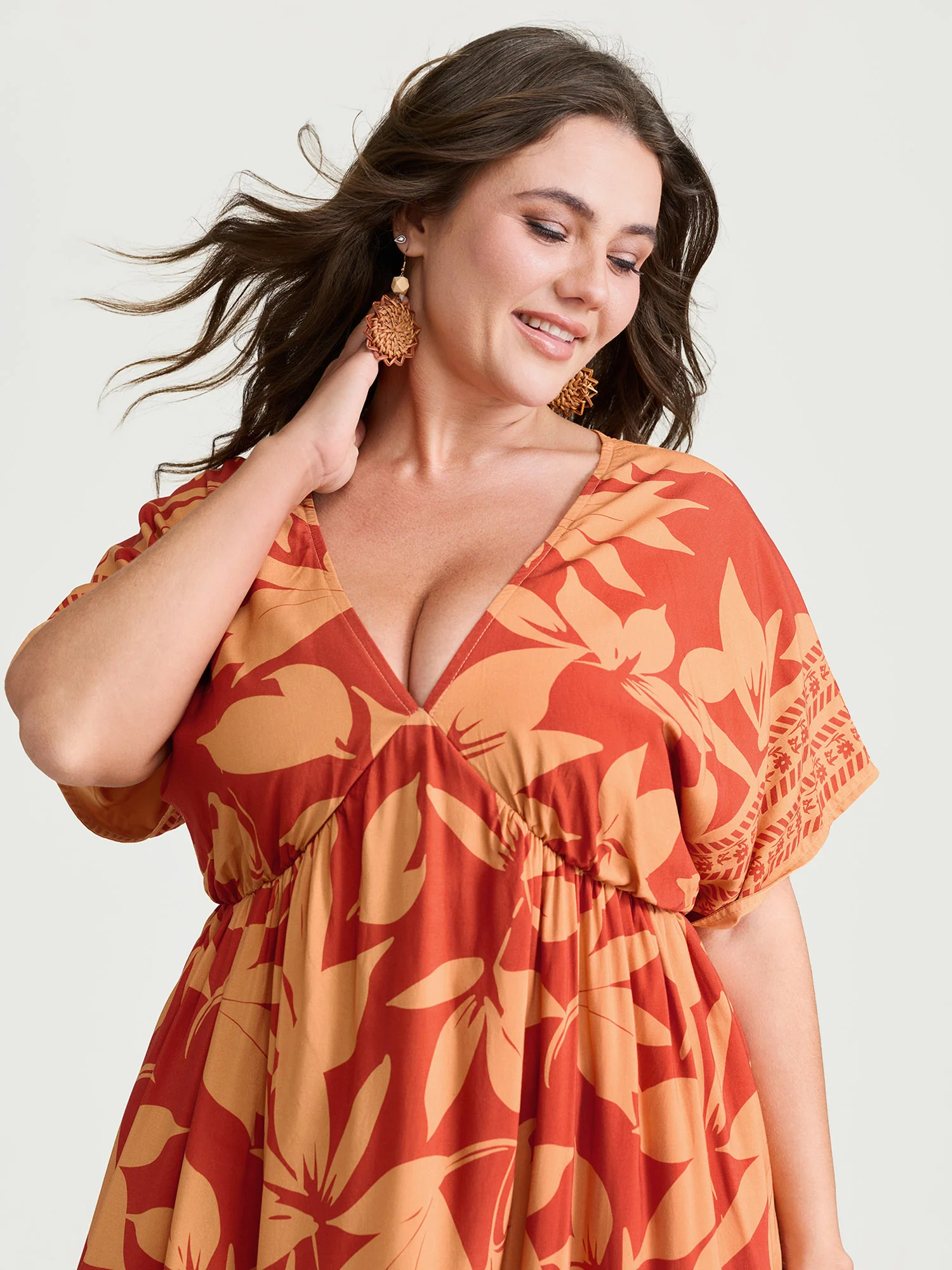 Large Floral Print Bustier V-Neck Midi Dress - Image 2