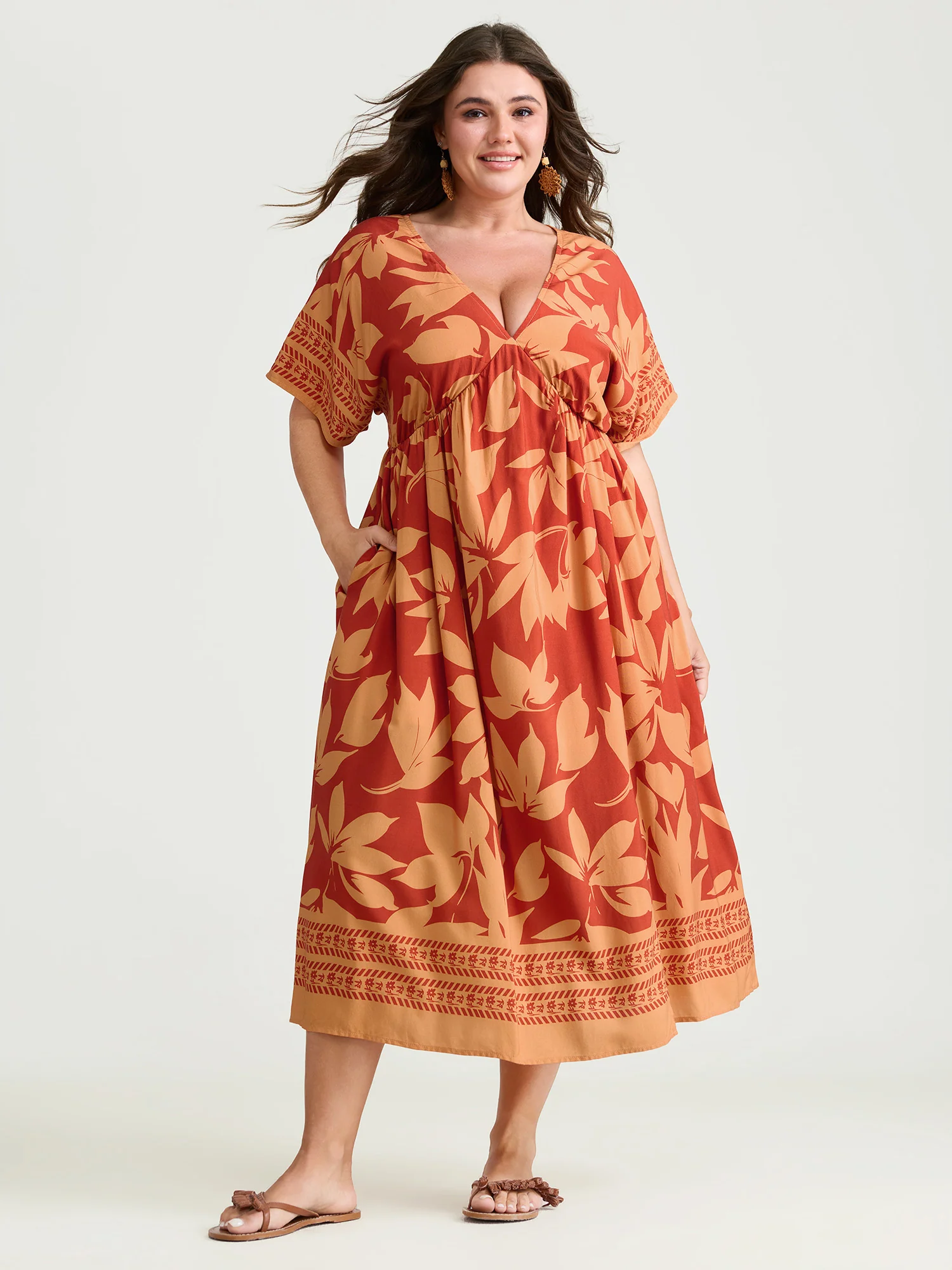 Large Floral Print Bustier V-Neck Midi Dress - Image 3
