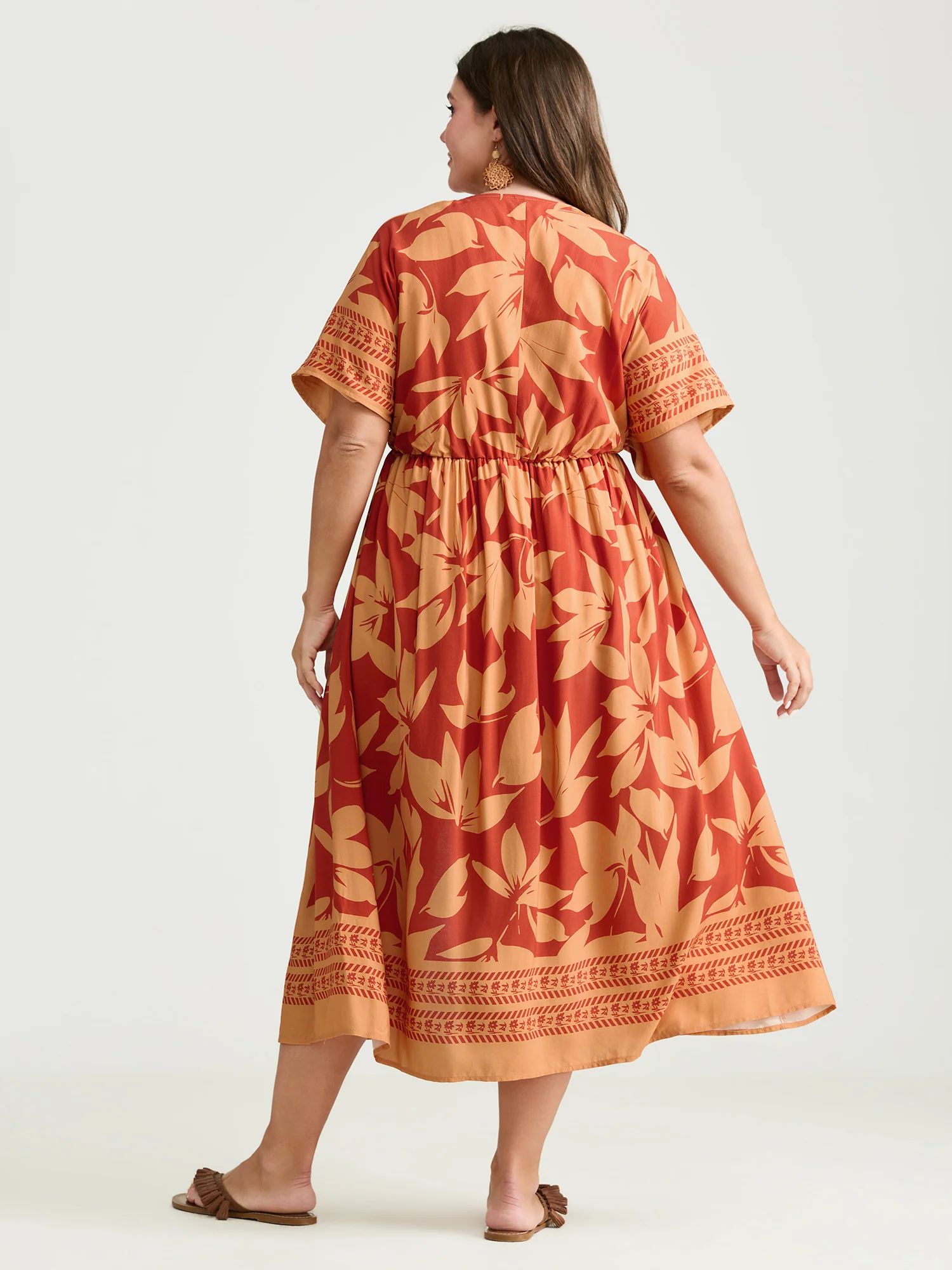 Large Floral Print Bustier V-Neck Midi Dress - Image 4