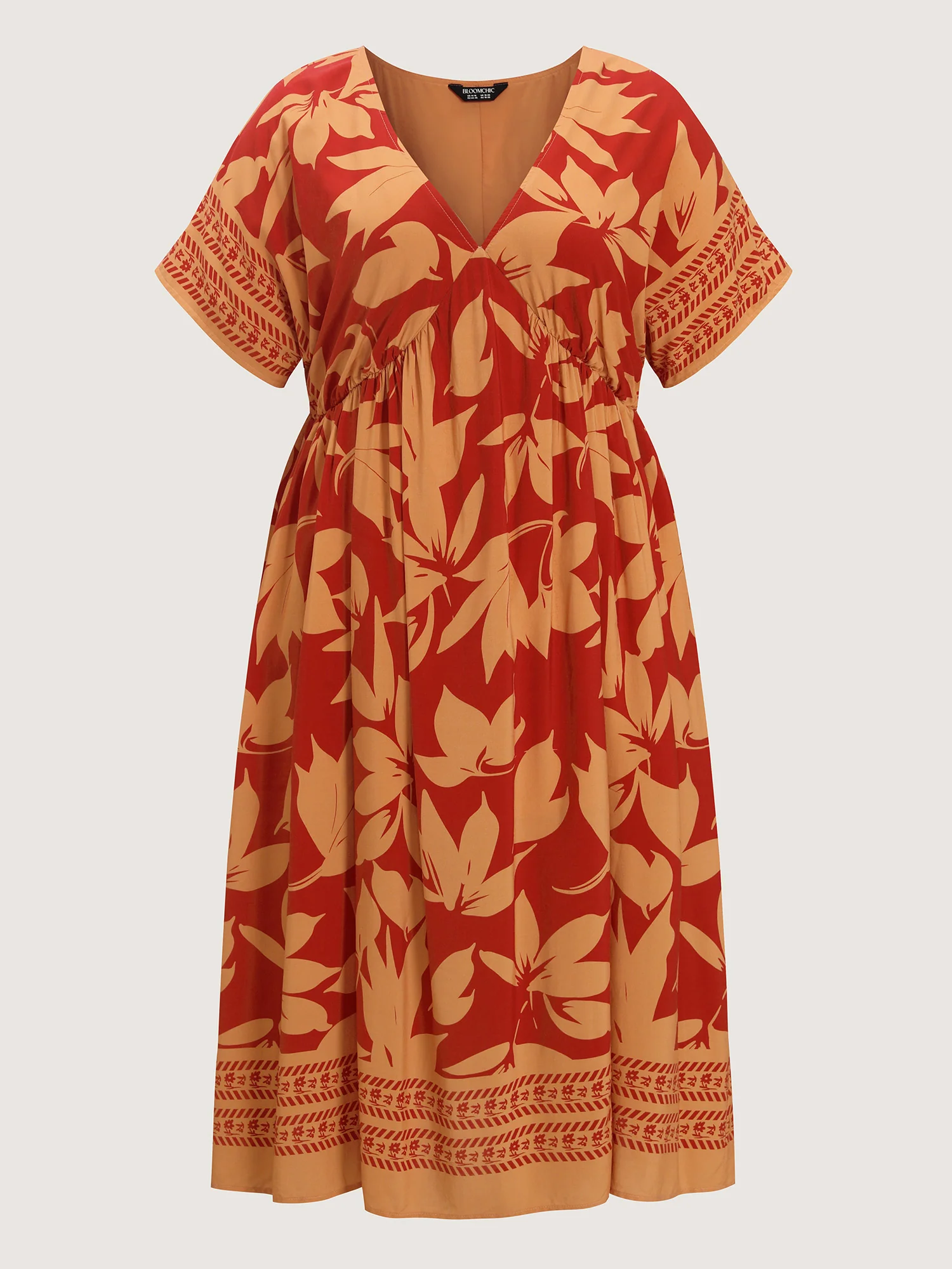 Large Floral Print Bustier V-Neck Midi Dress - Image 7