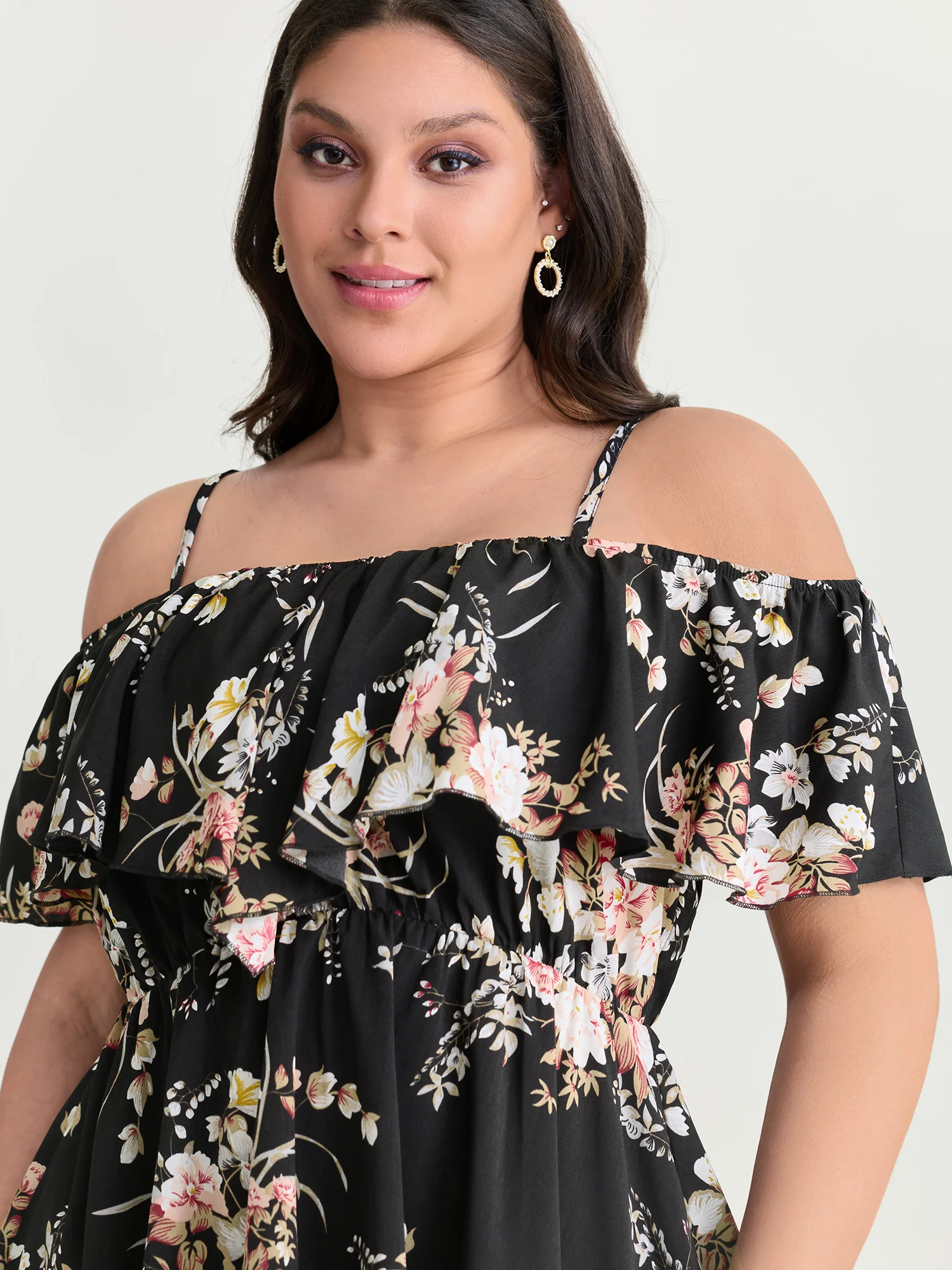 Large Floral Print Cold-Shoulder Blouse - Image 2