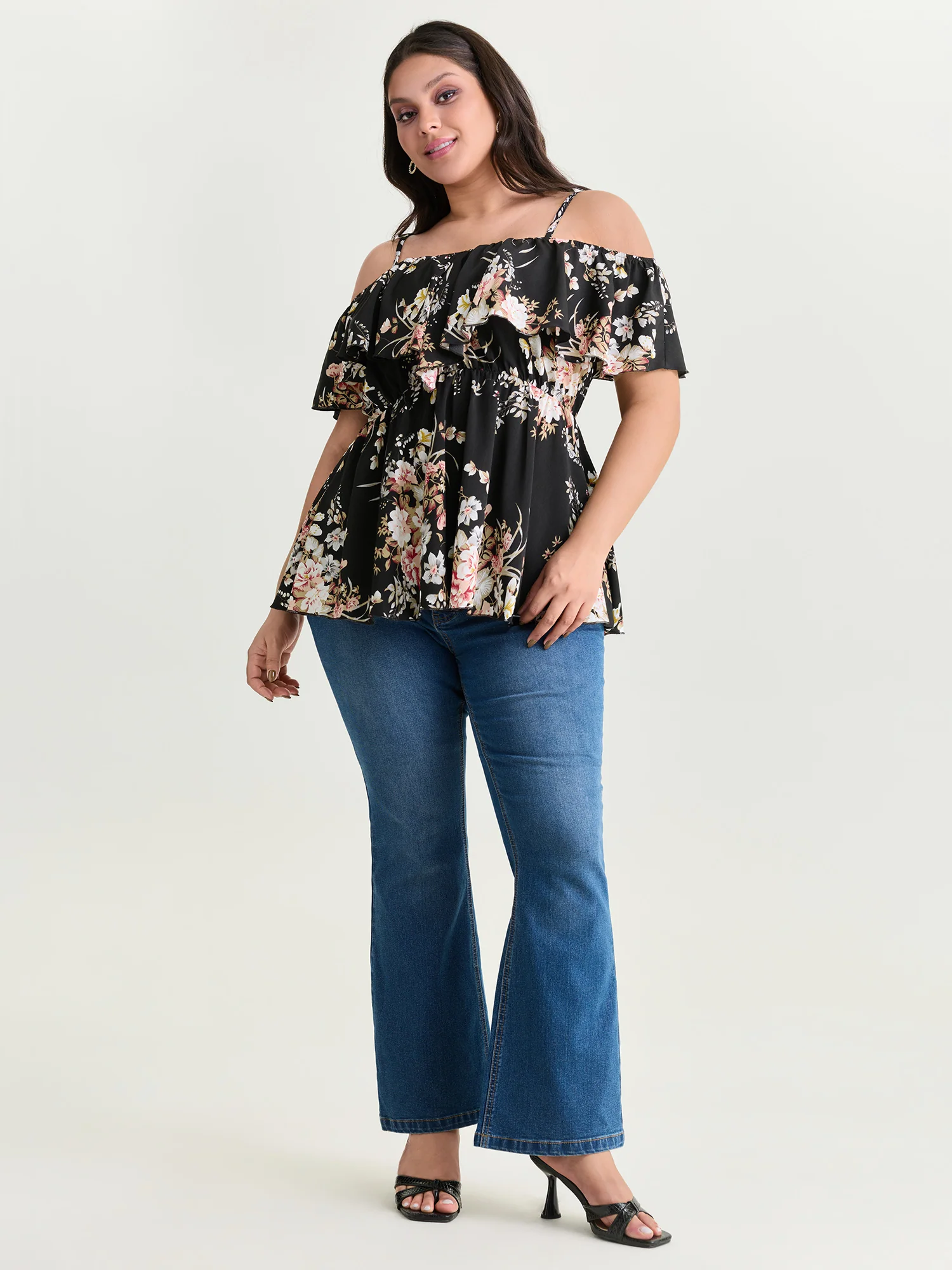 Large Floral Print Cold-Shoulder Blouse - Image 3