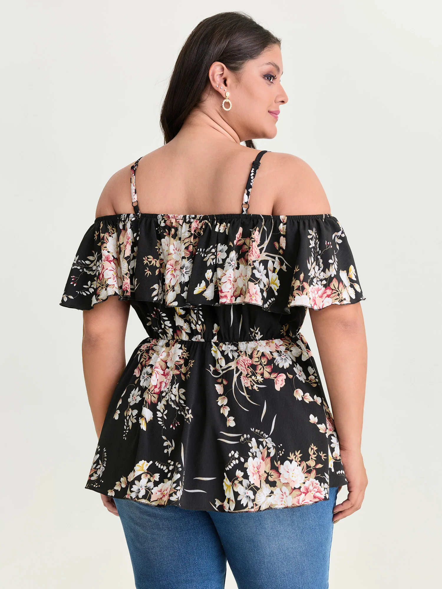 Large Floral Print Cold-Shoulder Blouse - Image 4