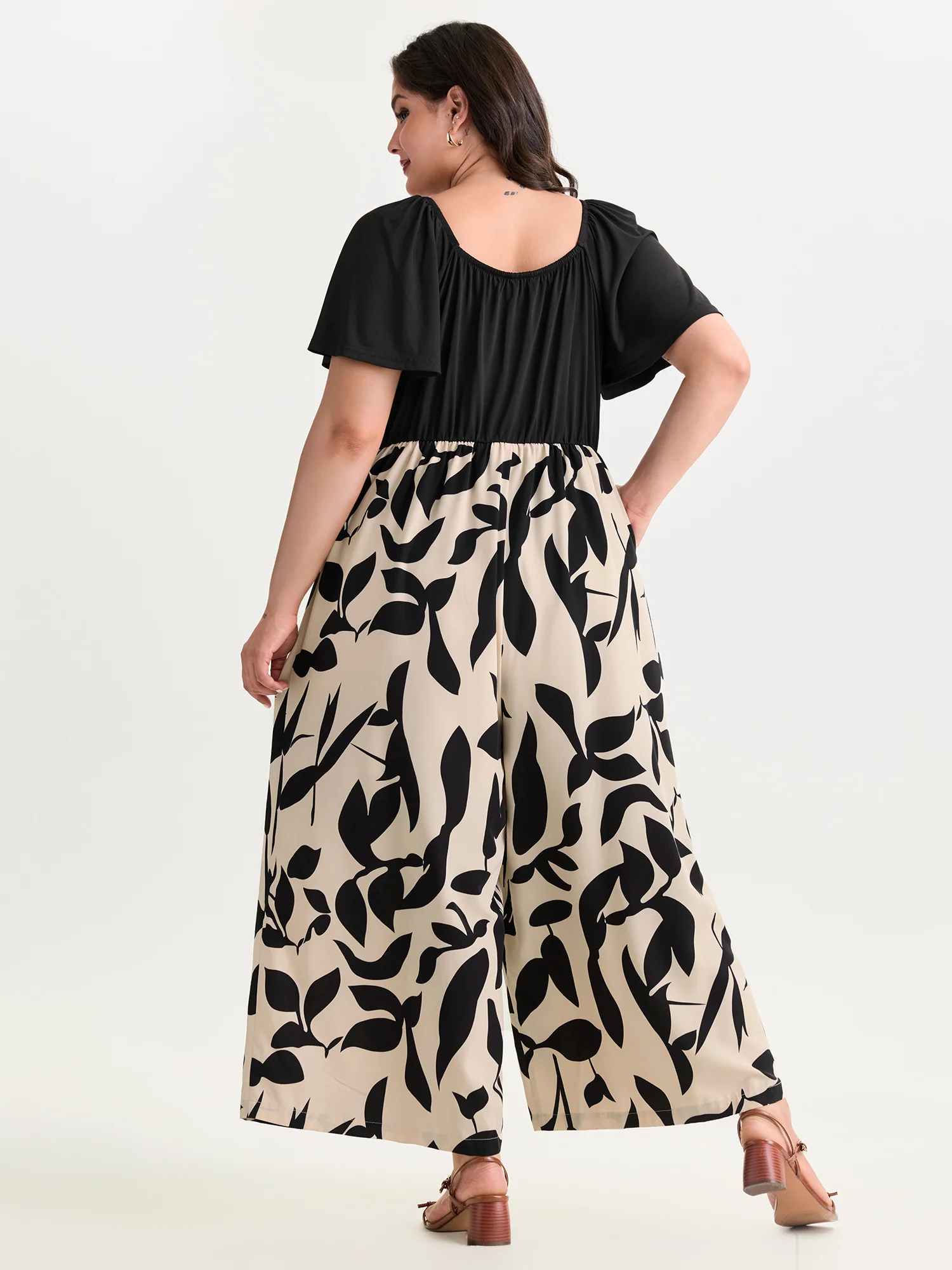 Large Floral Print Color Contrast Jumpsuit - Image 3