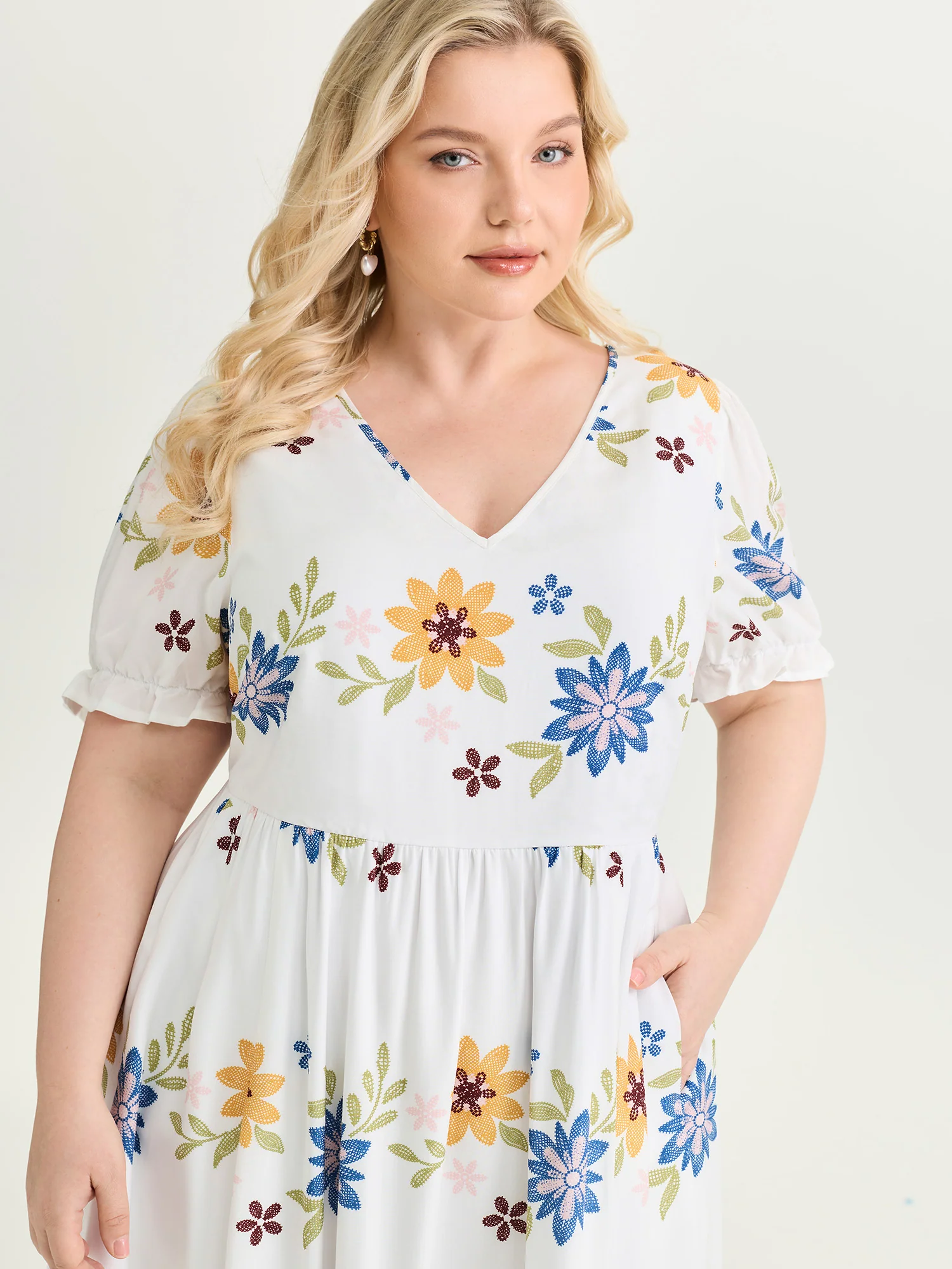 Large Floral Print Fit And Flare Midi Dress - Image 2