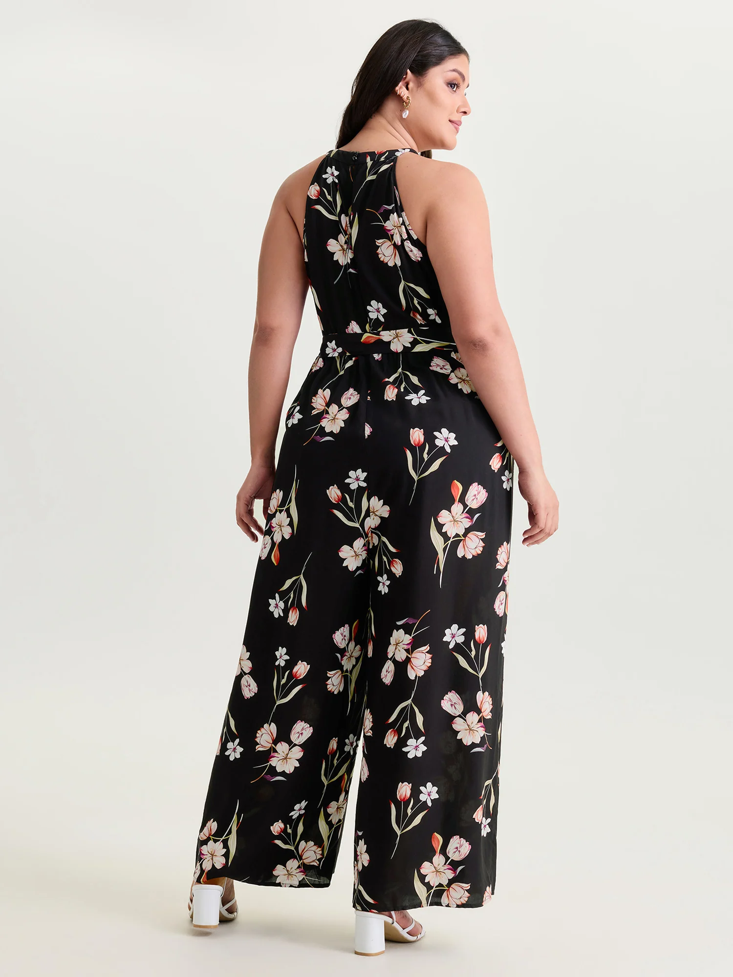 Large Floral Print Halter Neckline Jumpsuit - Image 4