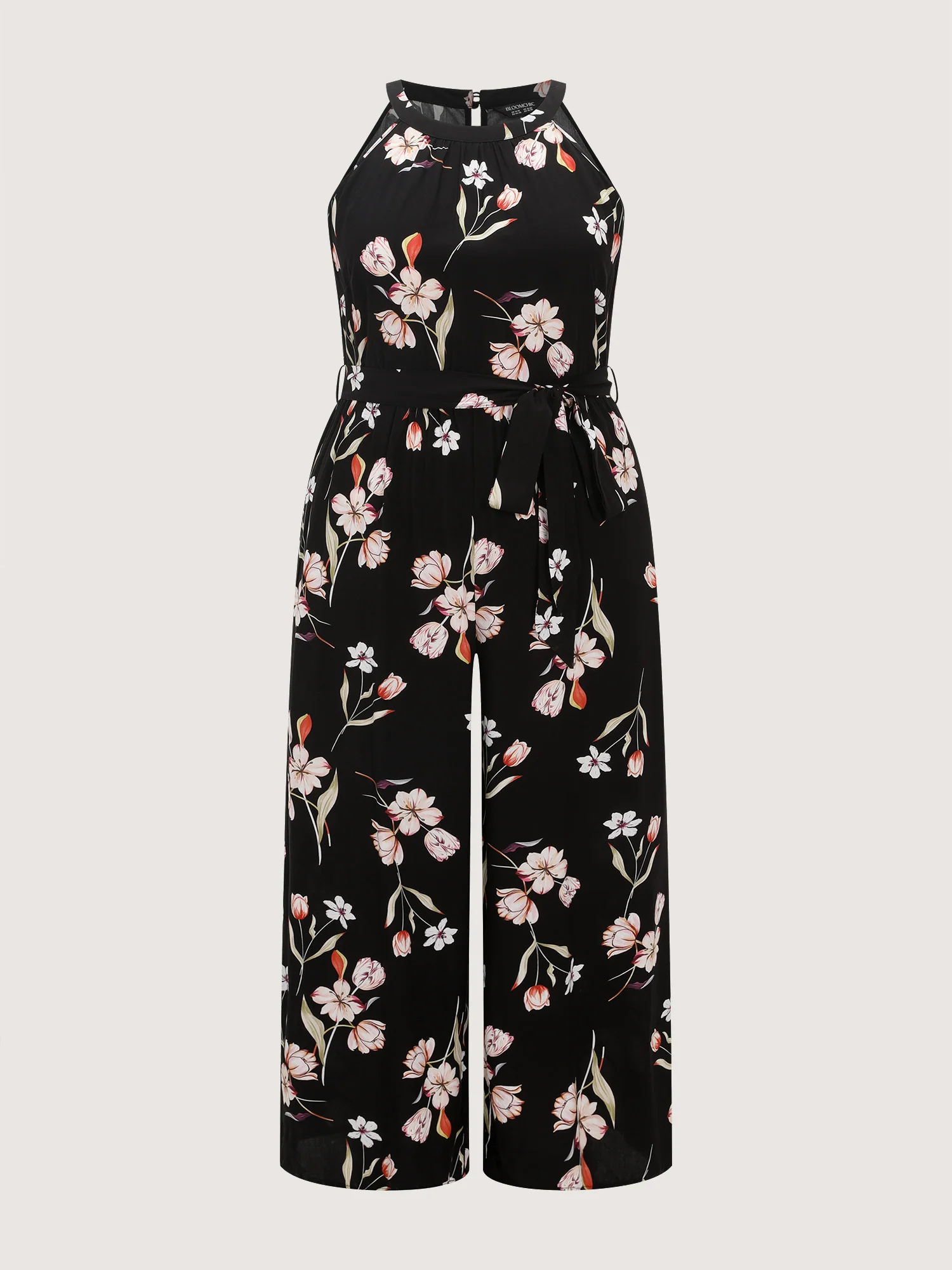 Large Floral Print Halter Neckline Jumpsuit - Image 7