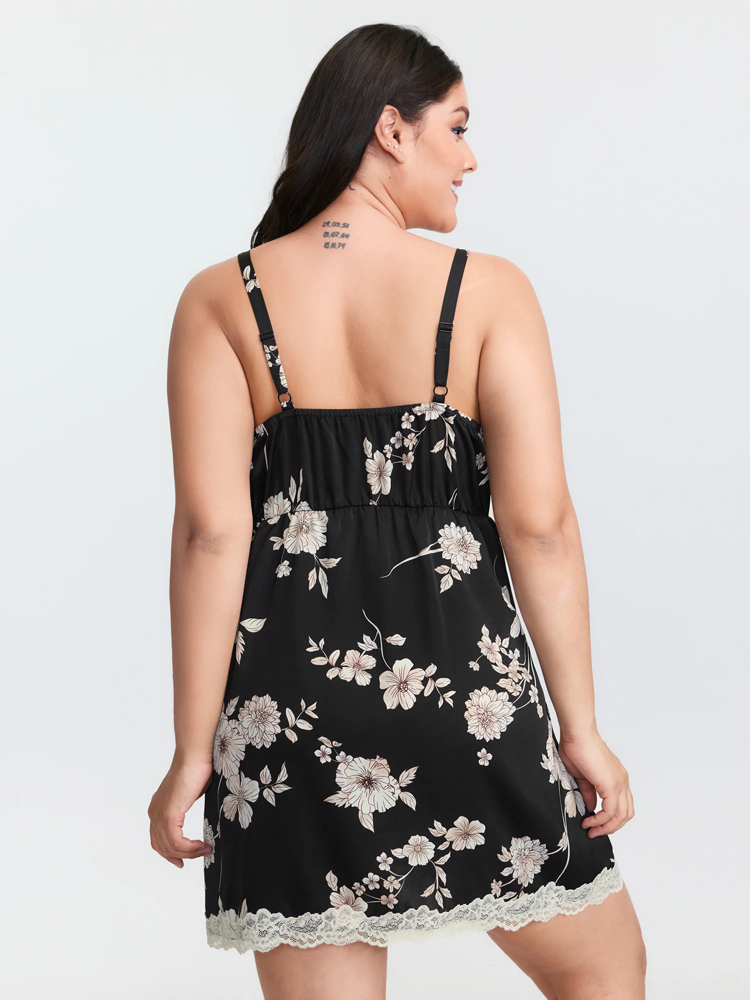 Floral Print Deep Lace Neckline Nightgown - Image 4