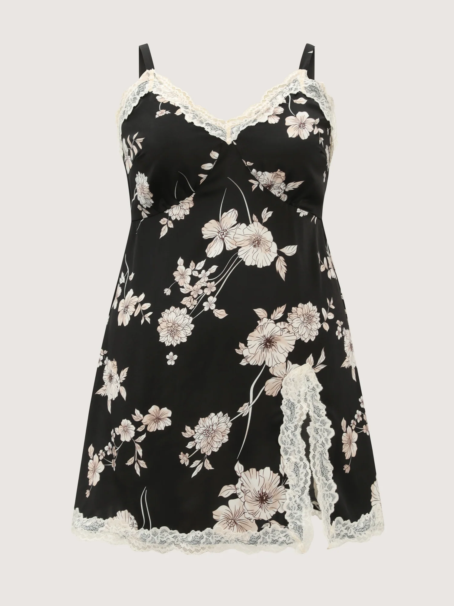 Floral Print Deep Lace Neckline Nightgown - Image 6