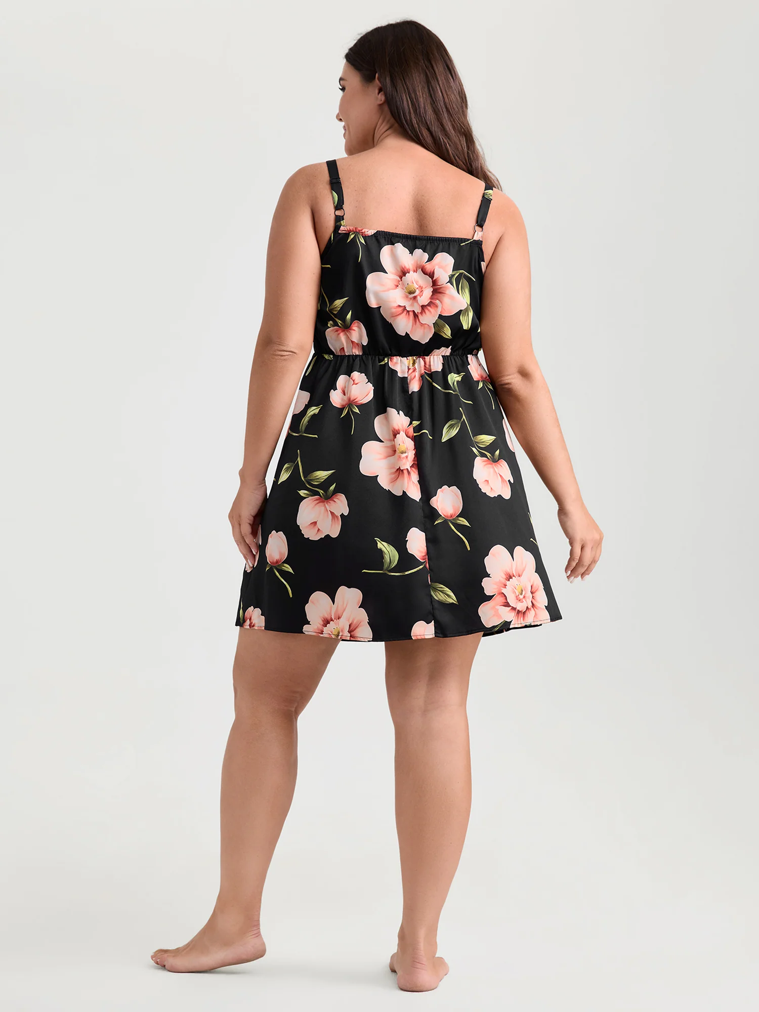Breezy Floral Print Surplice Lace Neckline Nightgown - Image 4