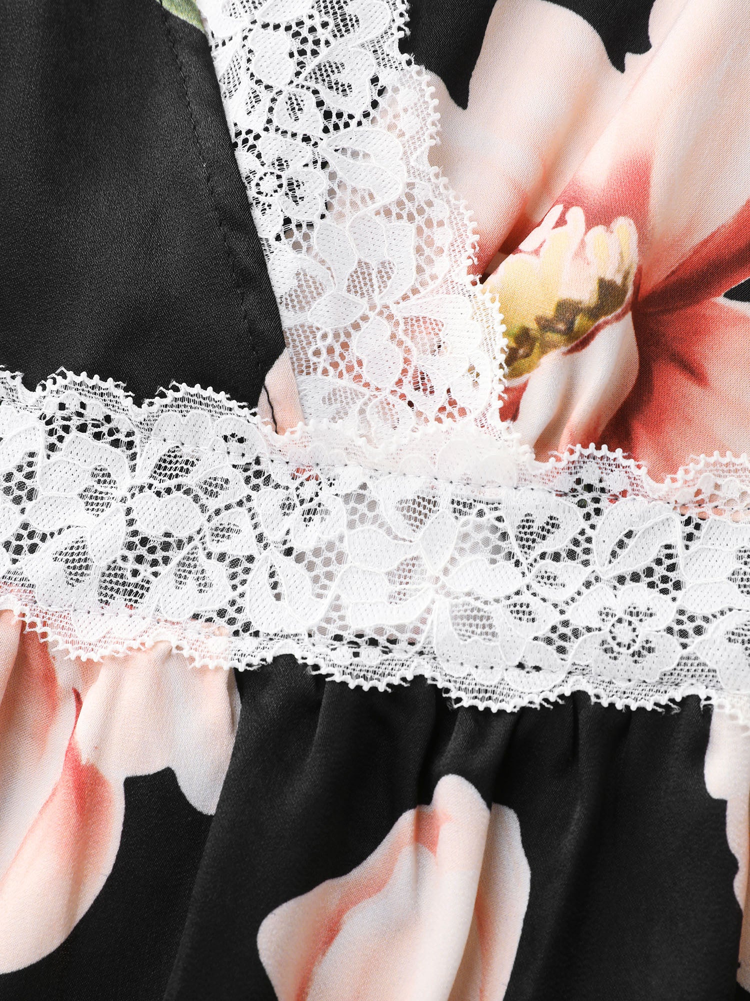 Breezy Floral Print Surplice Lace Neckline Nightgown - Image 5
