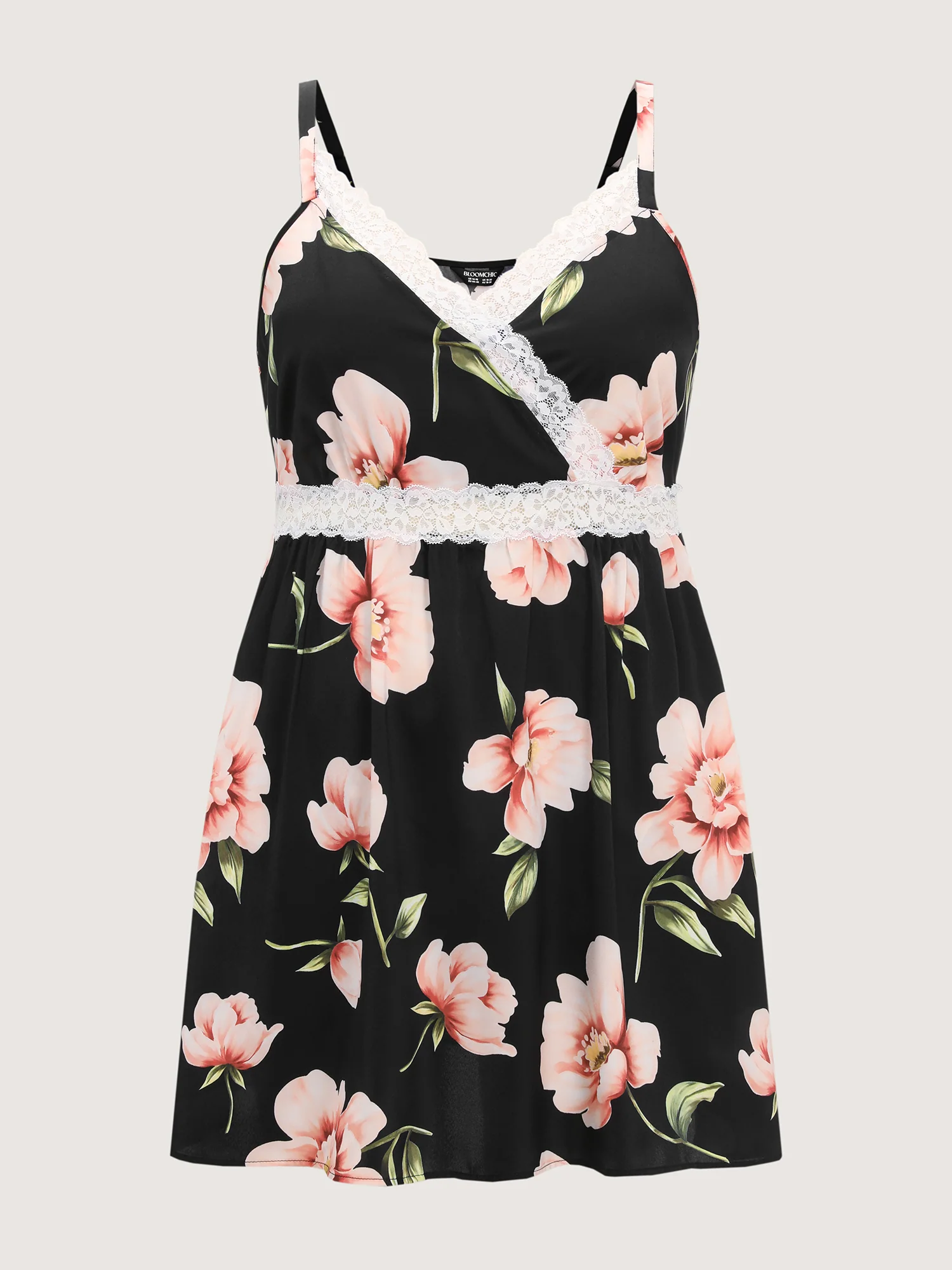 Breezy Floral Print Surplice Lace Neckline Nightgown - Image 7
