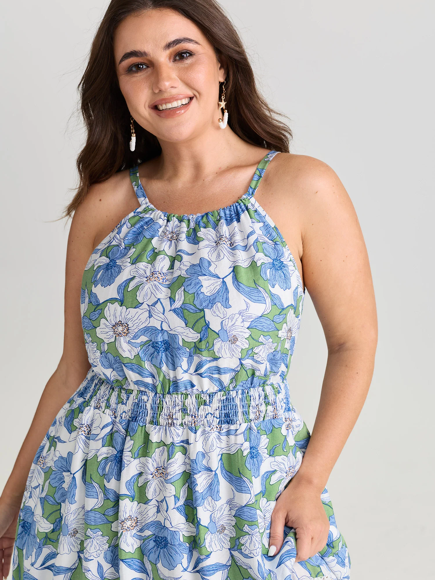 Large Floral Print Lace Trim Midi Dress - Image 2