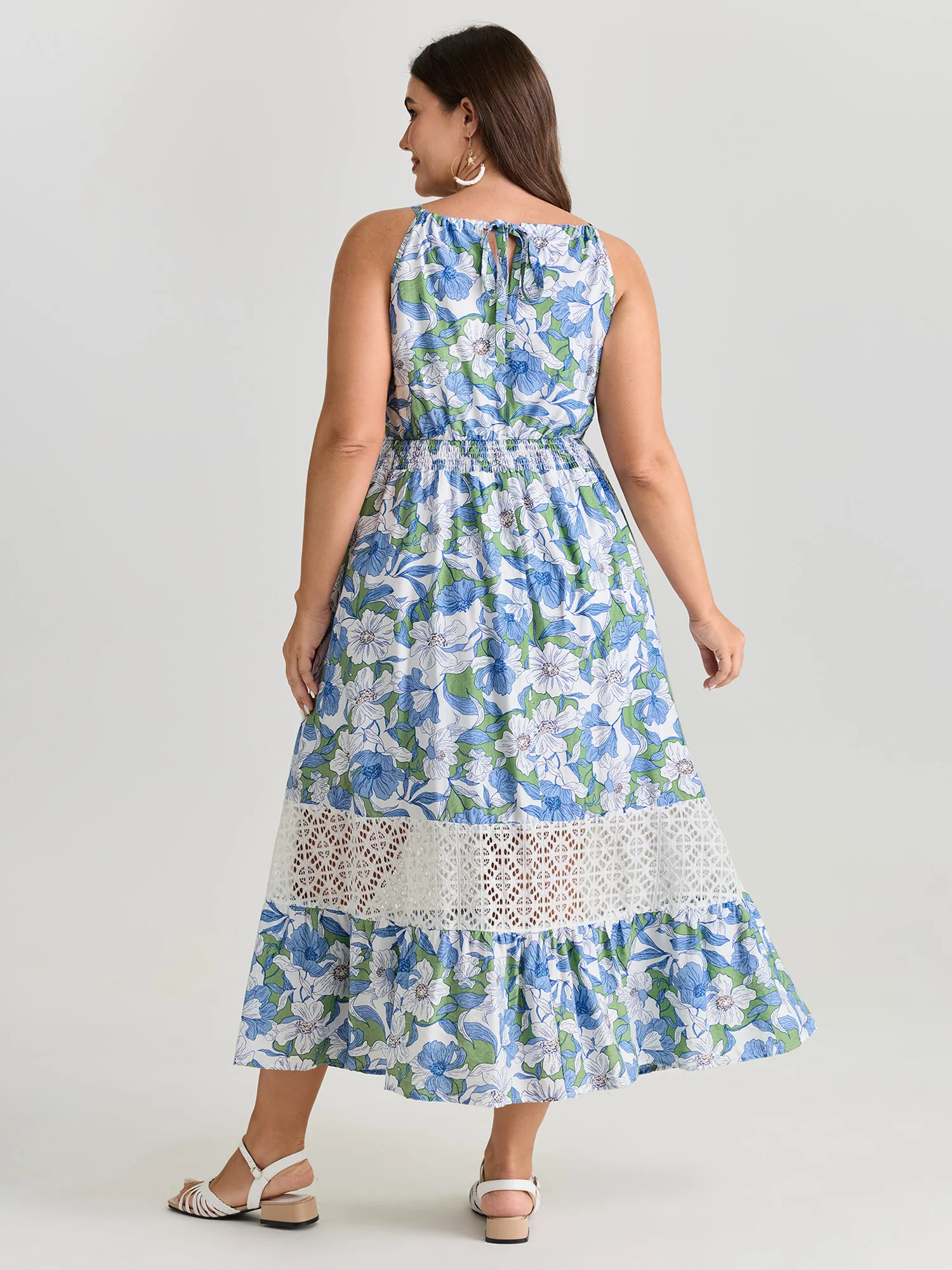 Large Floral Print Lace Trim Midi Dress - Image 4