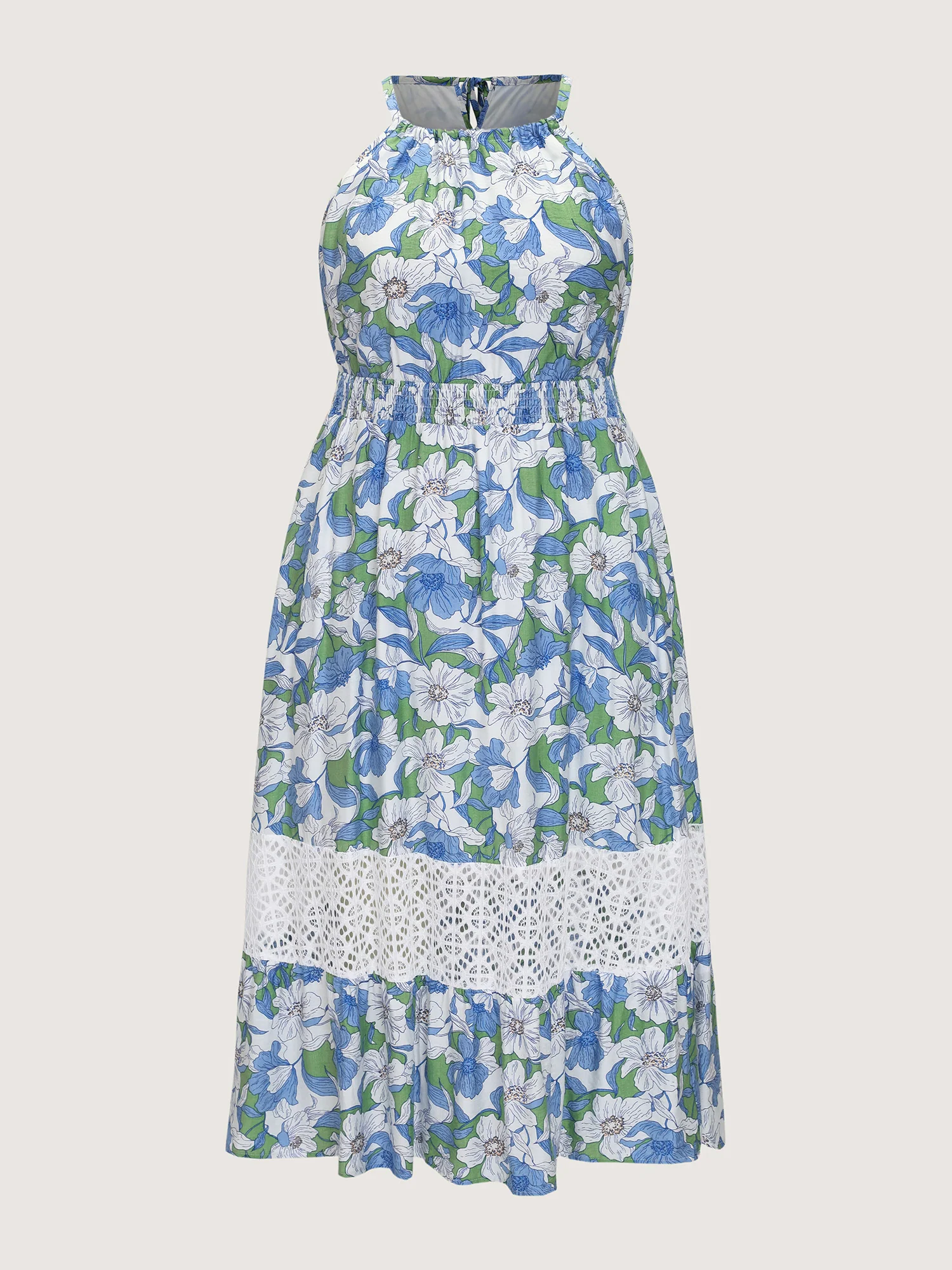 Large Floral Print Lace Trim Midi Dress - Image 7