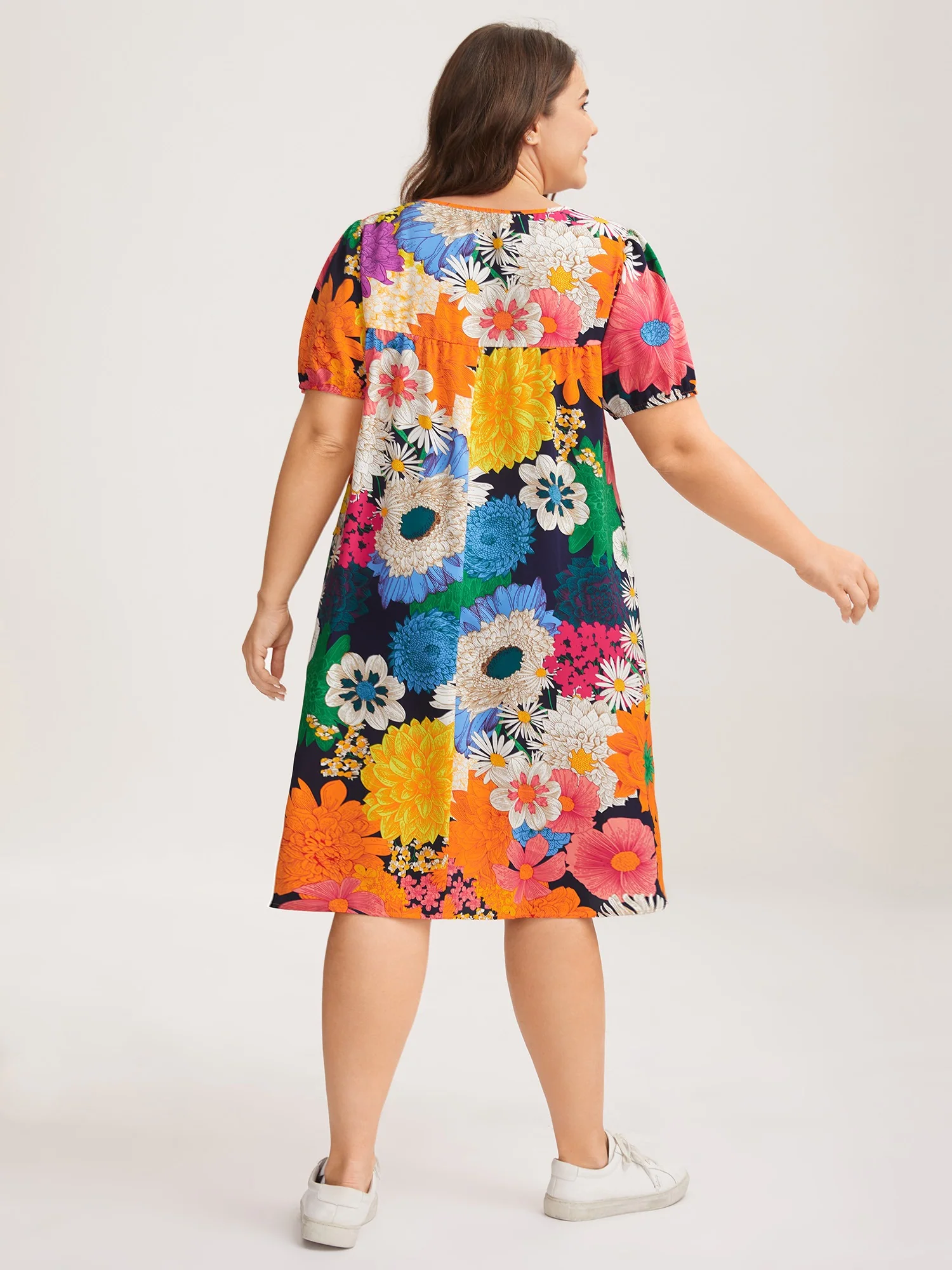 Large Floral Print Neck Tie Mini Dress - Image 4