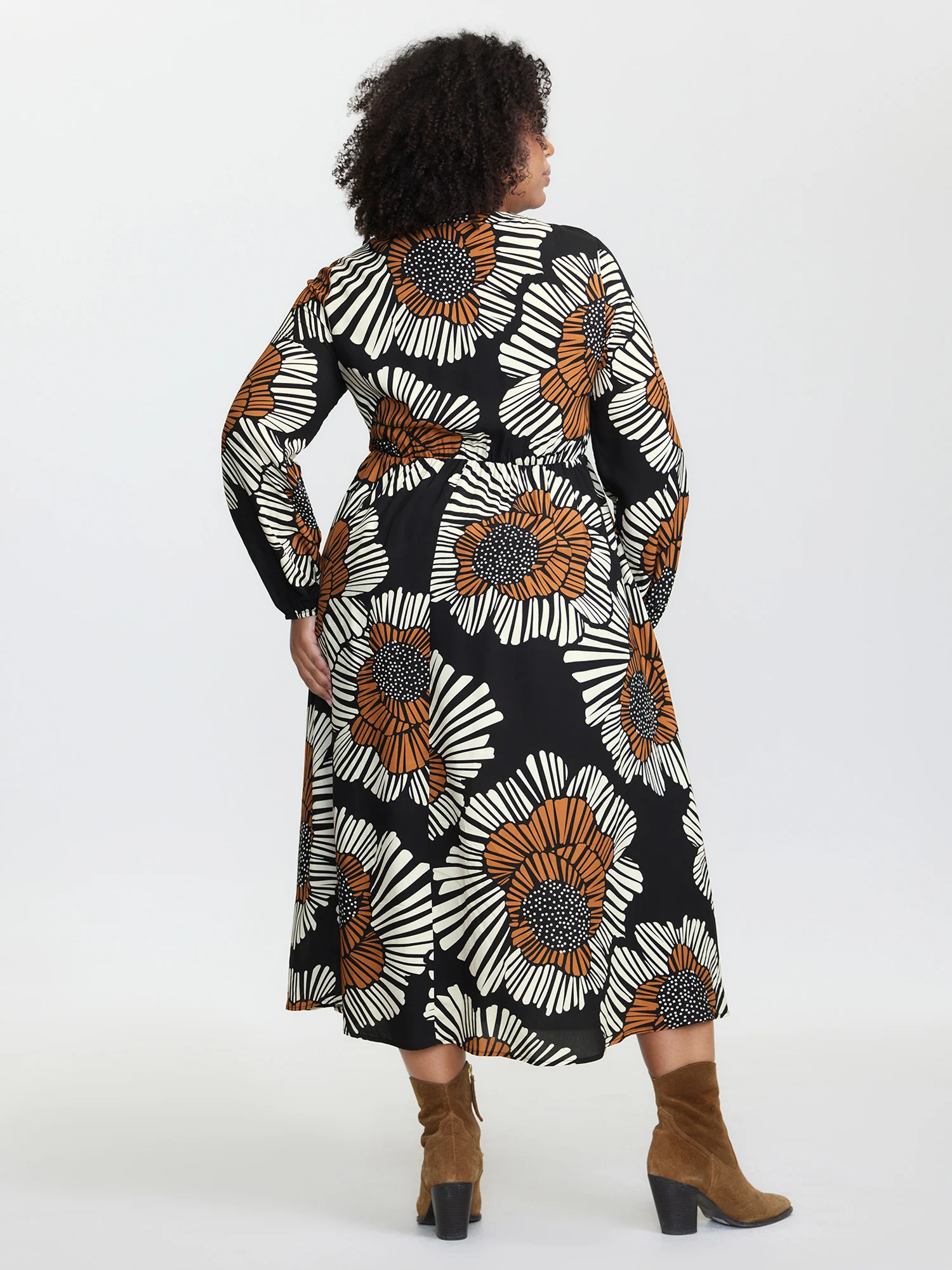 Large Floral Print Notched Collar Midi Dress - Image 4