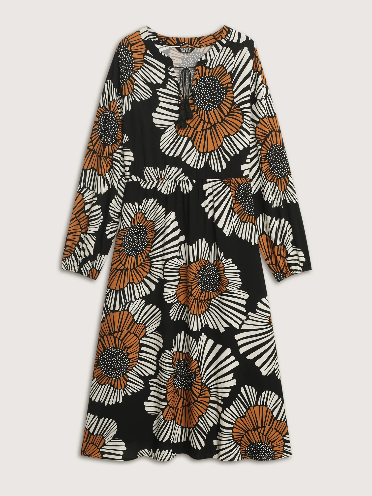 Large Floral Print Notched Collar Midi Dress - Image 7
