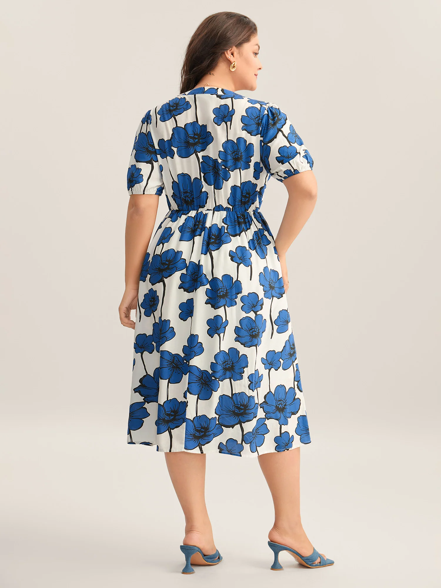 Large Floral Print Notched Collar Midi Dress - Image 4