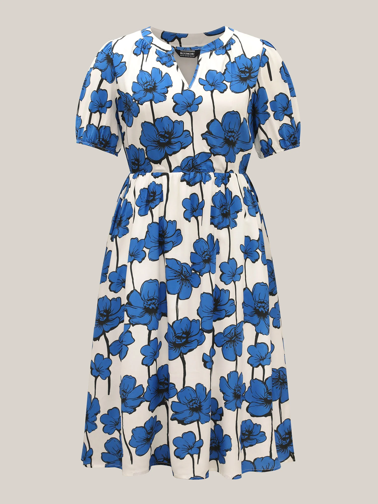 Large Floral Print Notched Collar Midi Dress - Image 5