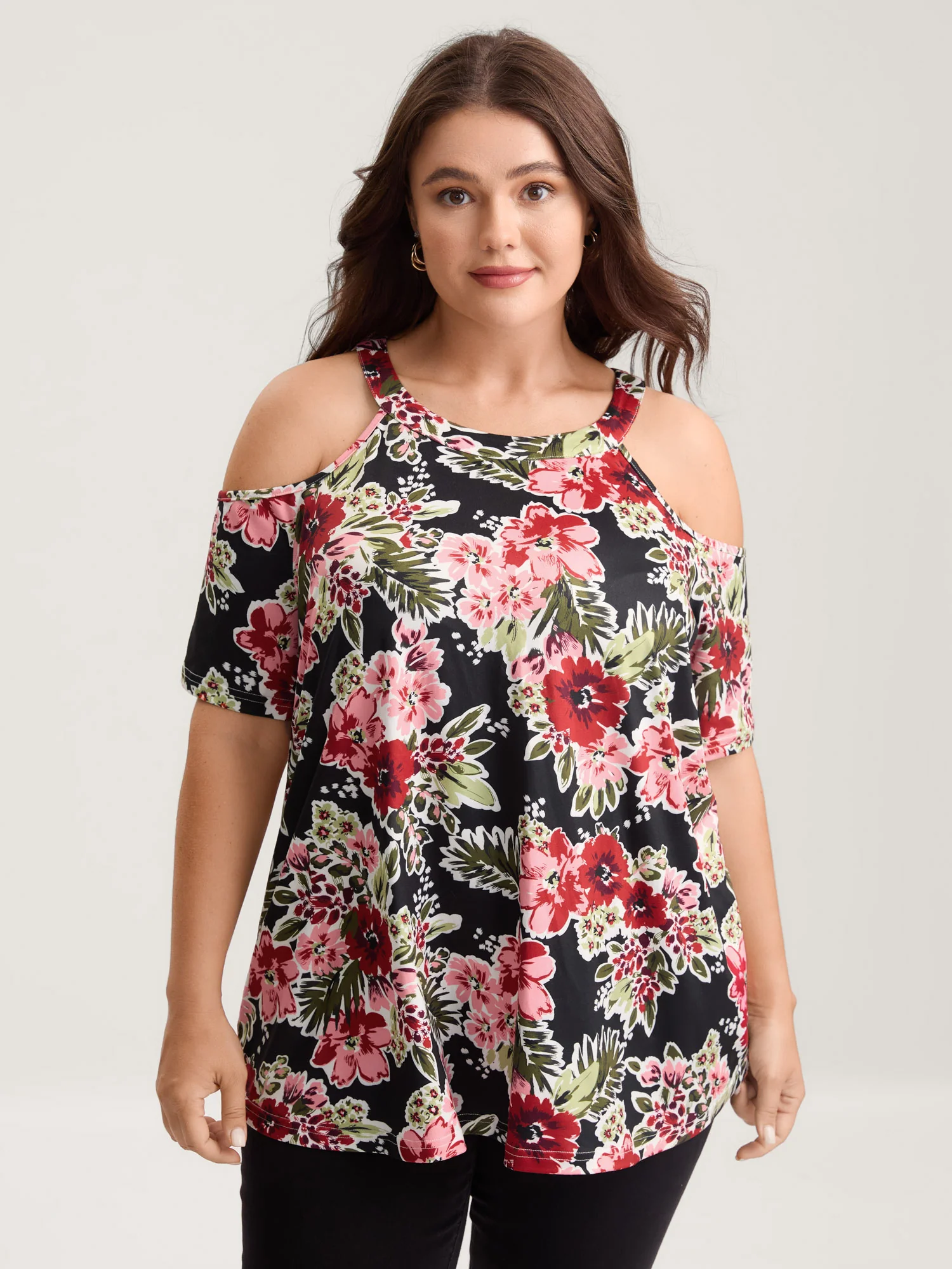Large Floral Print Off-Shoulder Top