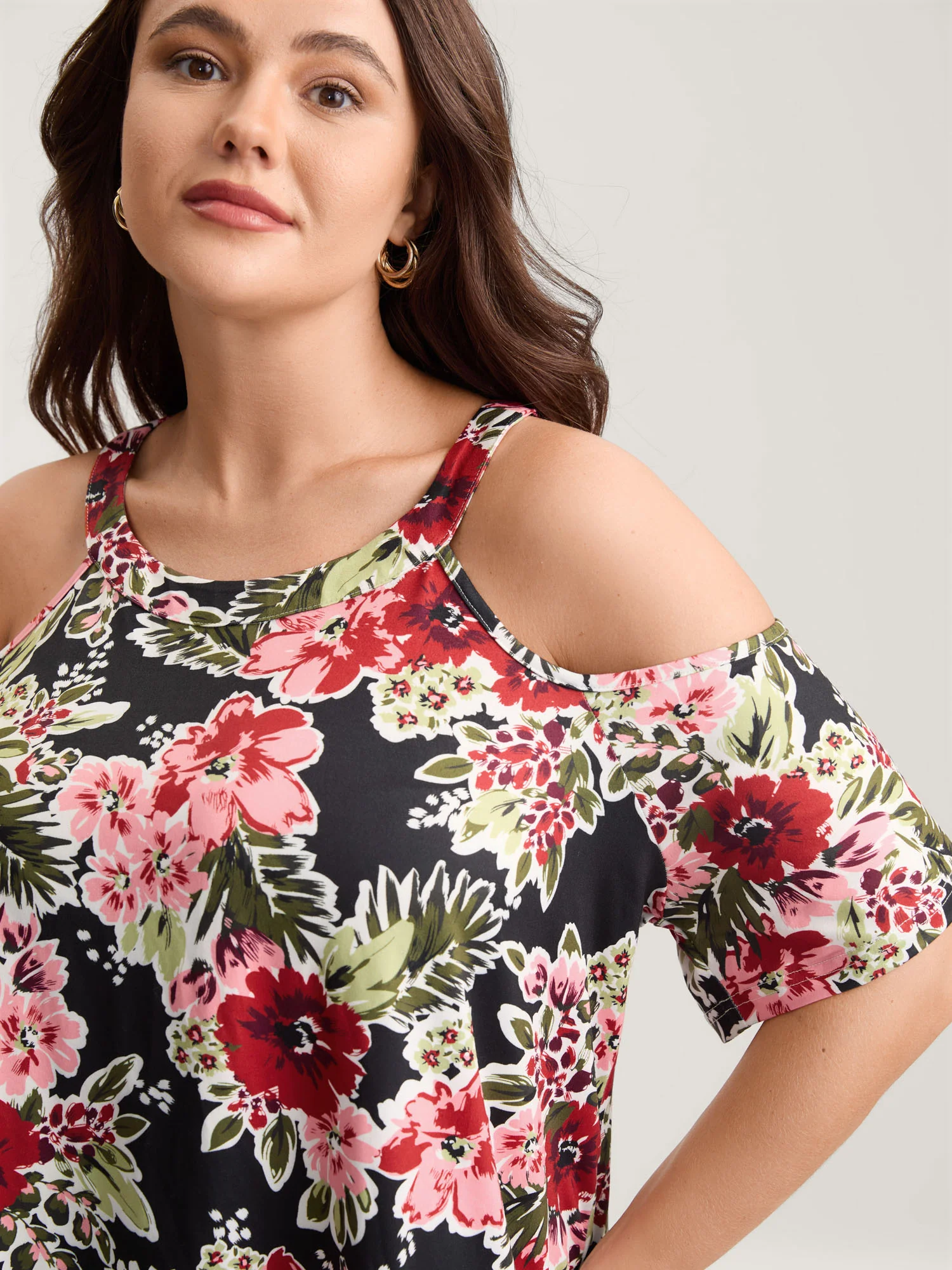 Large Floral Print Off-Shoulder Top - Image 2