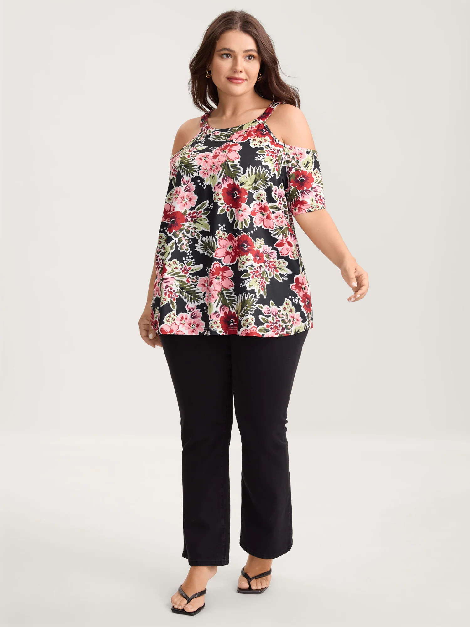 Large Floral Print Off-Shoulder Top - Image 3