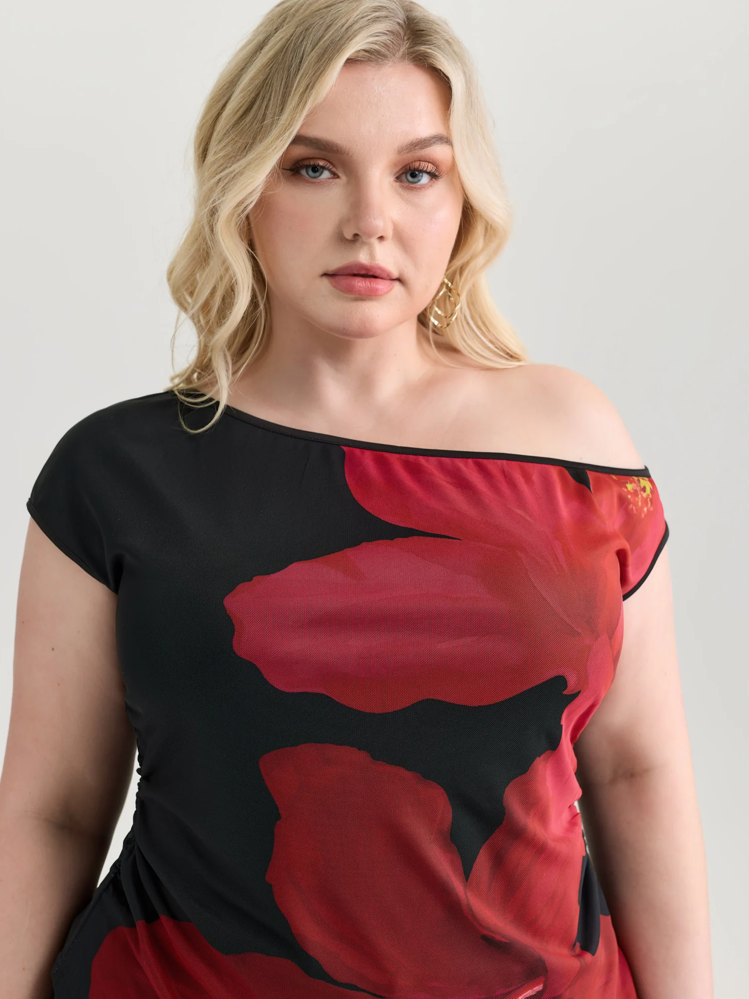 Large Floral Print One-Shoulder Knit Top - Image 2