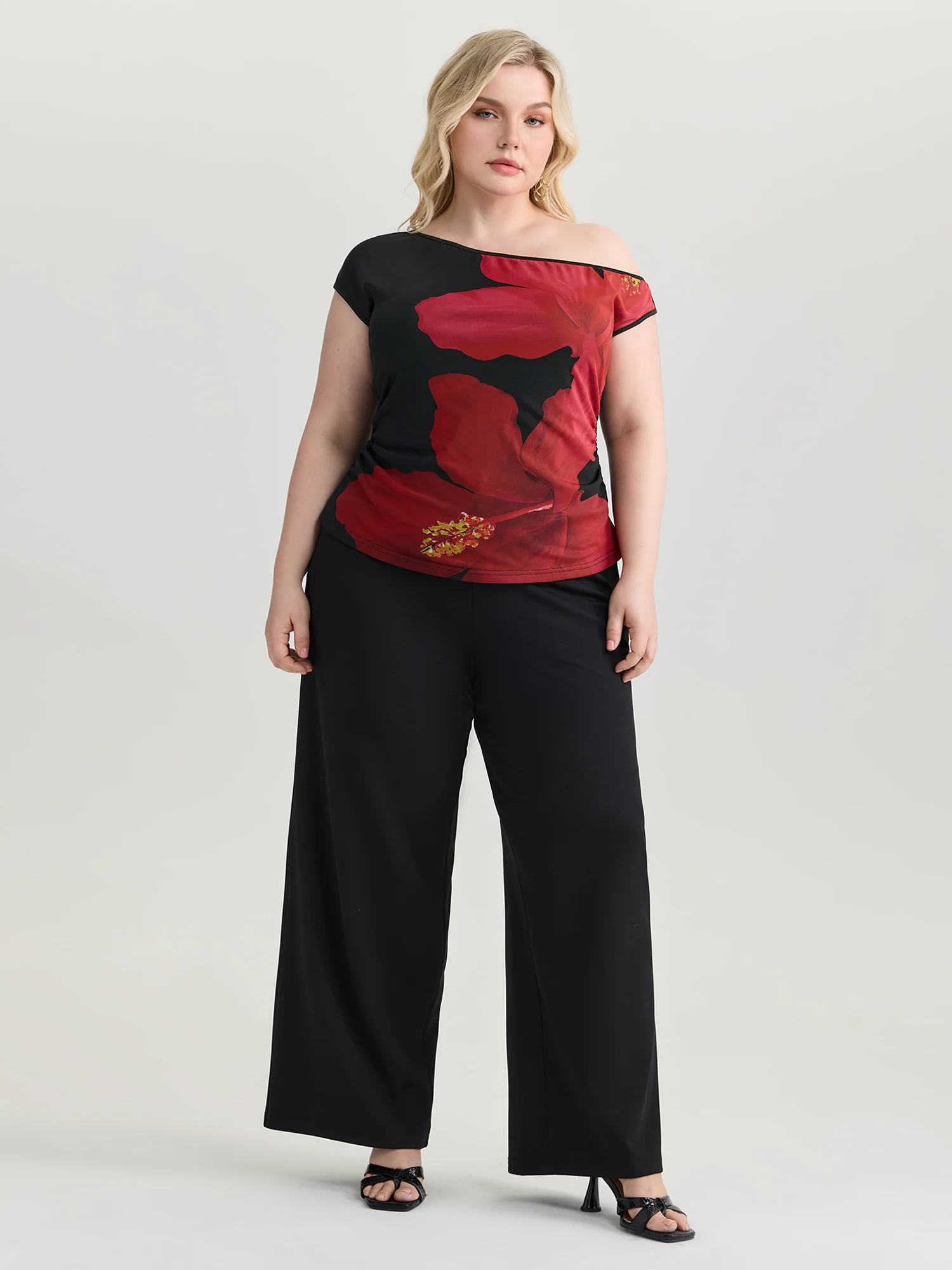 Large Floral Print One-Shoulder Knit Top - Image 3