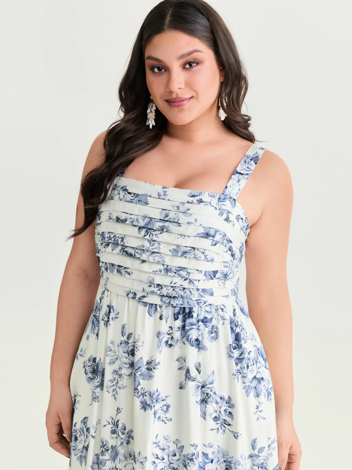 Large Floral Print Pleated Bodice Midi Dress - Image 2