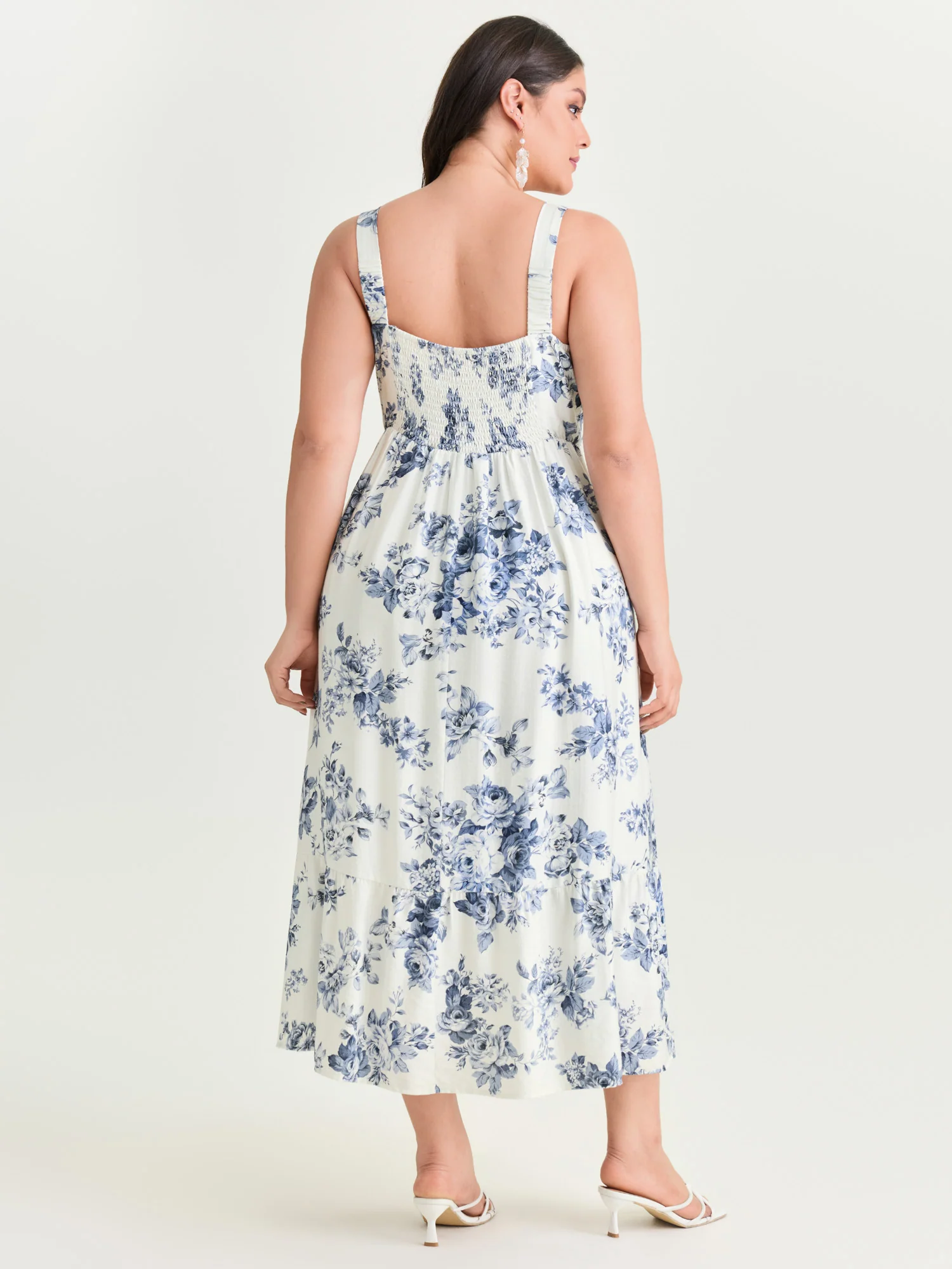 Large Floral Print Pleated Bodice Midi Dress - Image 3
