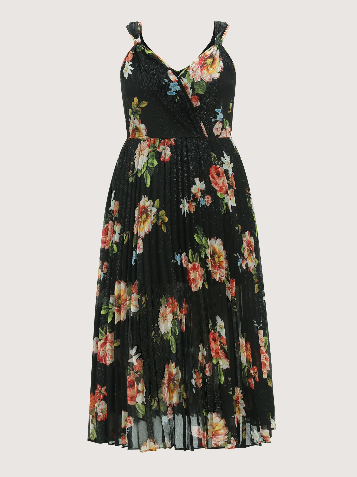 Large Floral Print Pleated Flowy Maxi Dress - Image 6