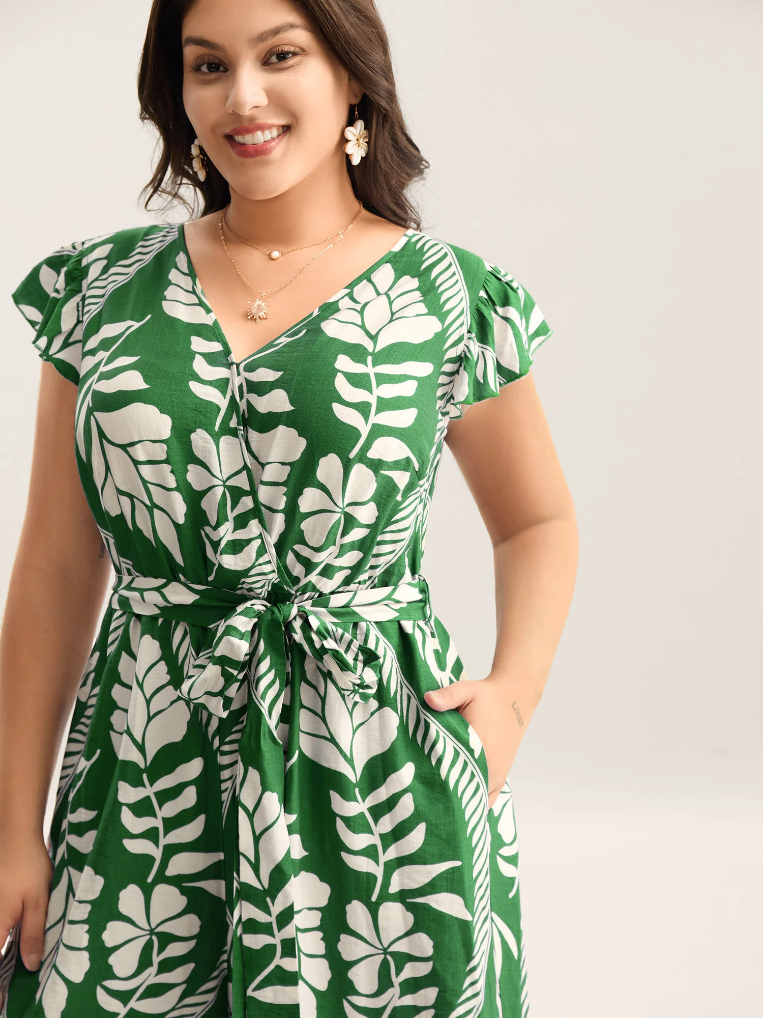 Large Floral Print Pockets Jumpsuit - Image 10