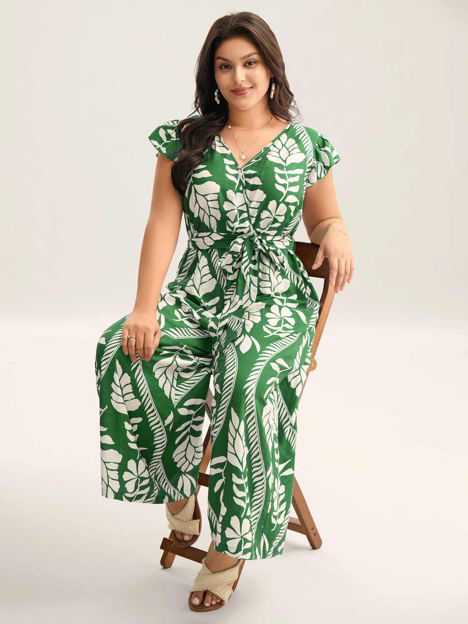Large Floral Print Pockets Jumpsuit - Image 11