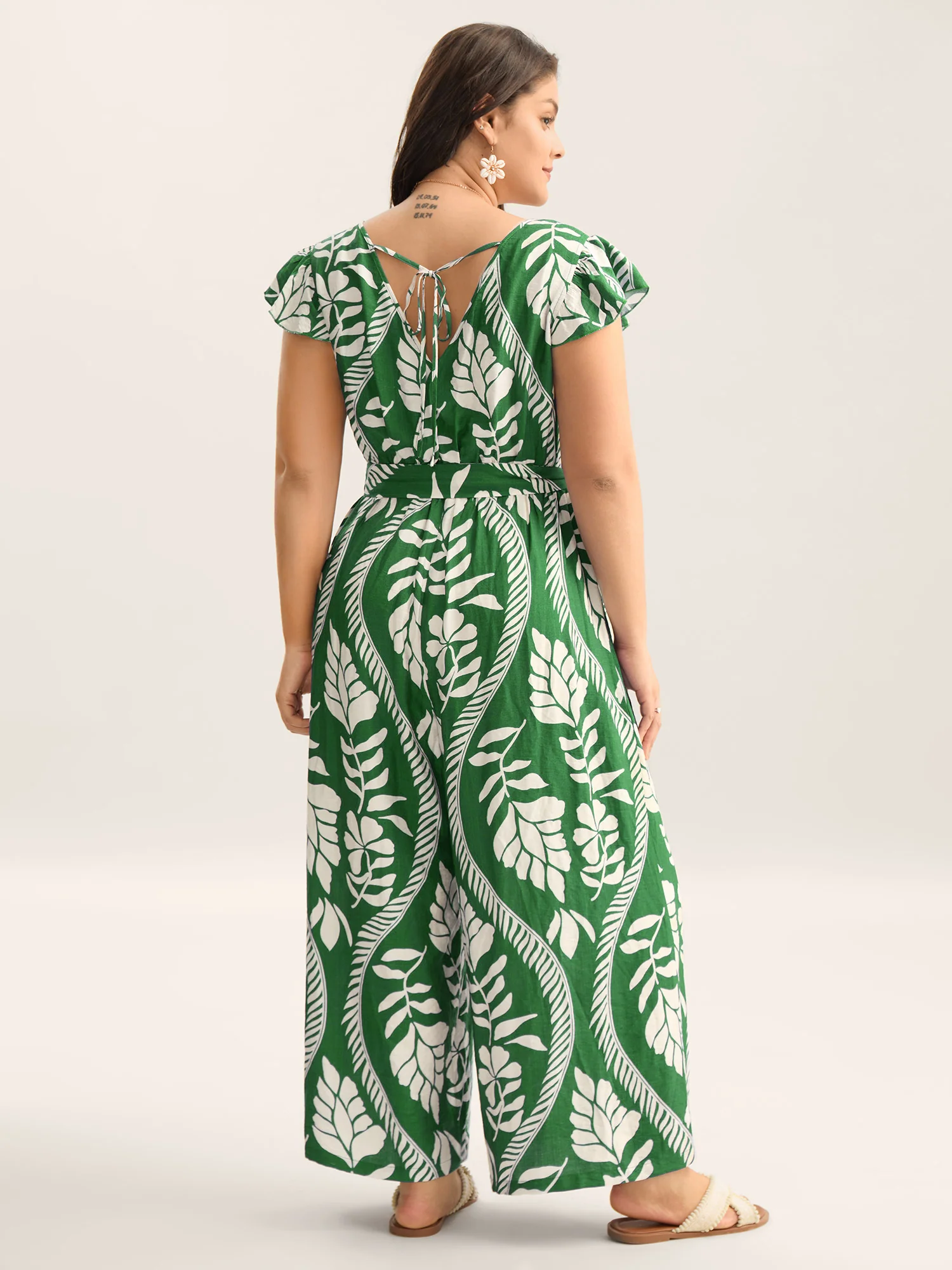 Large Floral Print Pockets Jumpsuit - Image 12