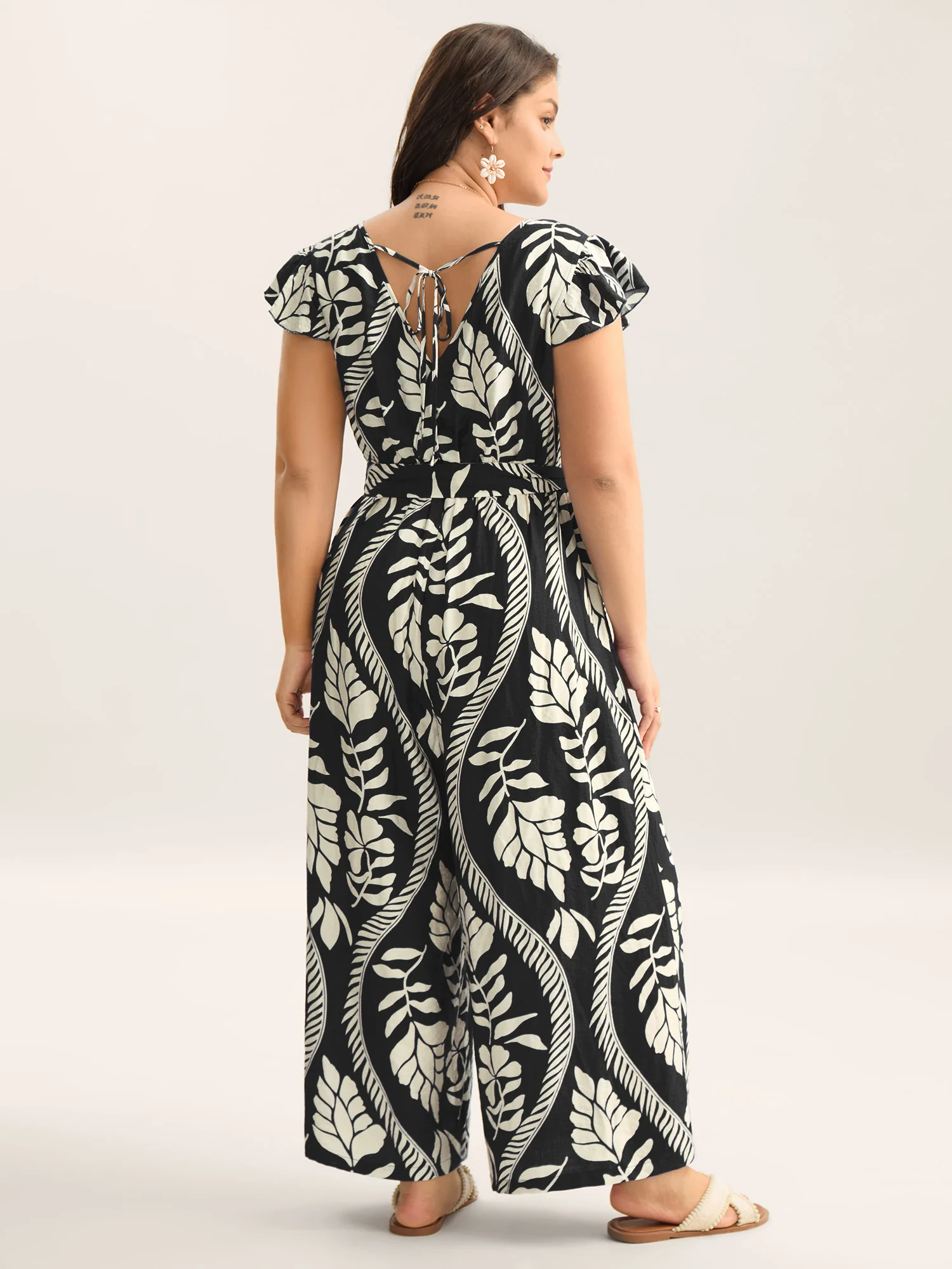 Large Floral Print Pockets Jumpsuit - Image 15
