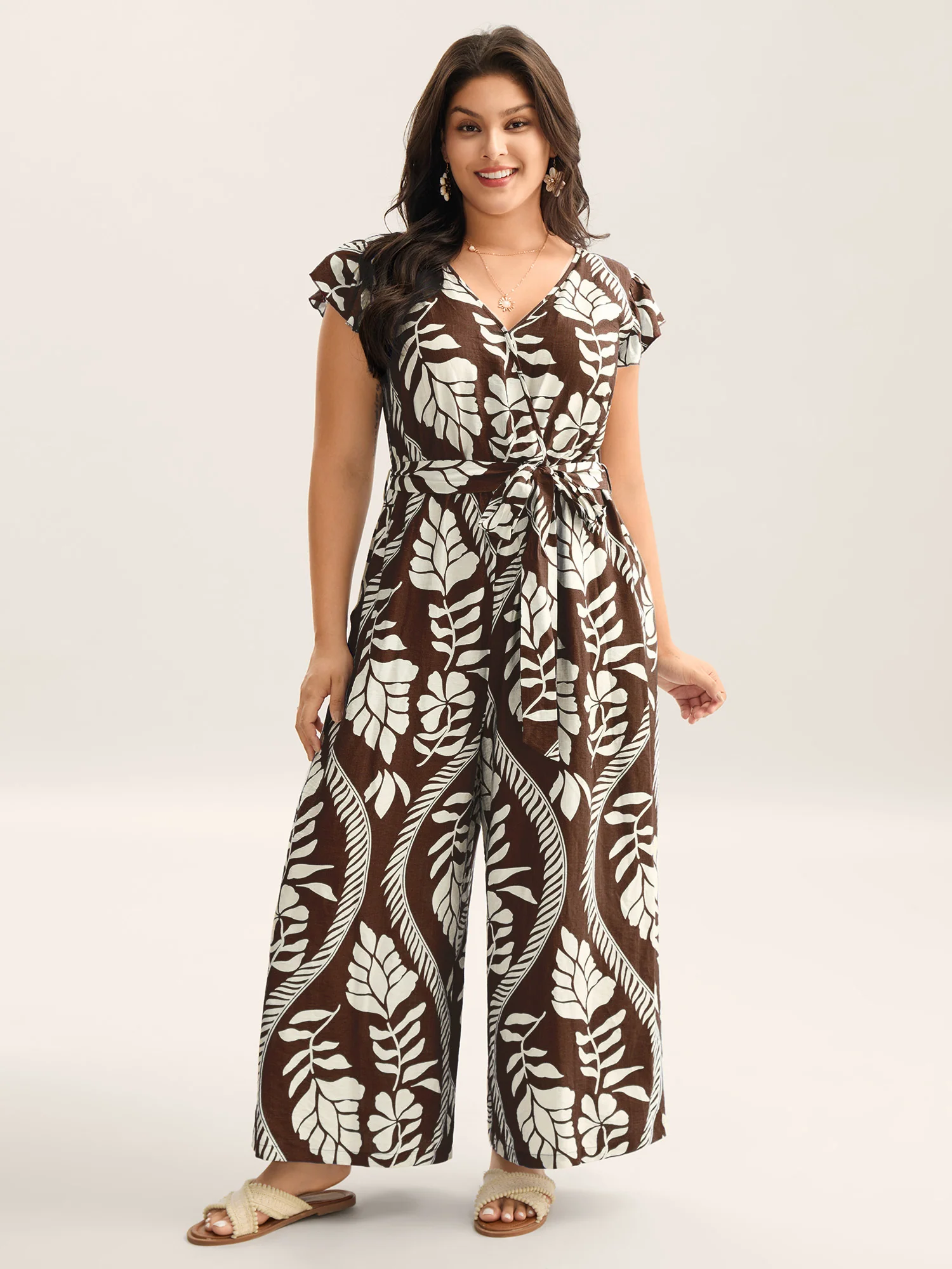 Large Floral Print Pockets Jumpsuit - Image 17