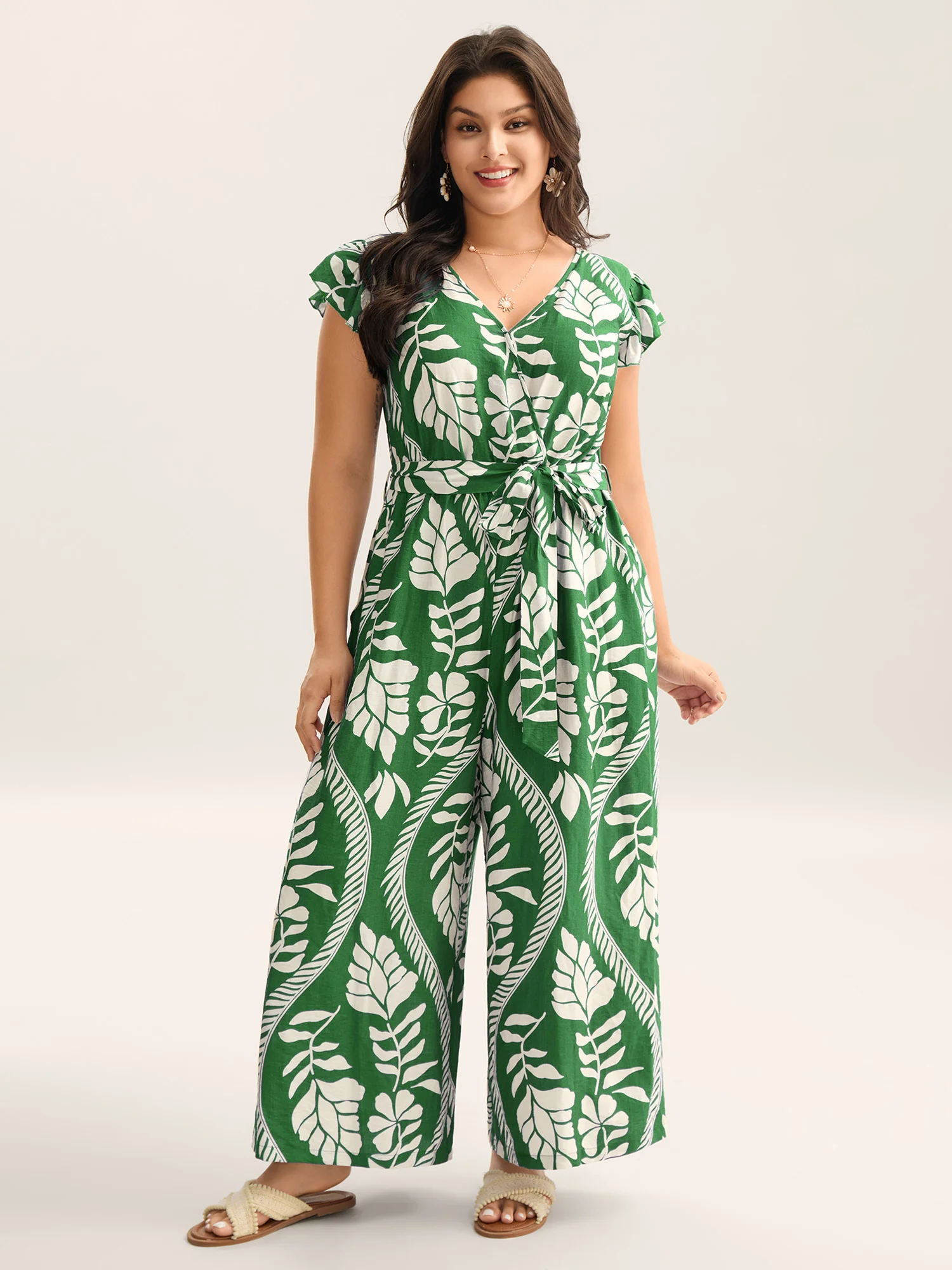 Large Floral Print Pockets Jumpsuit - Image 9