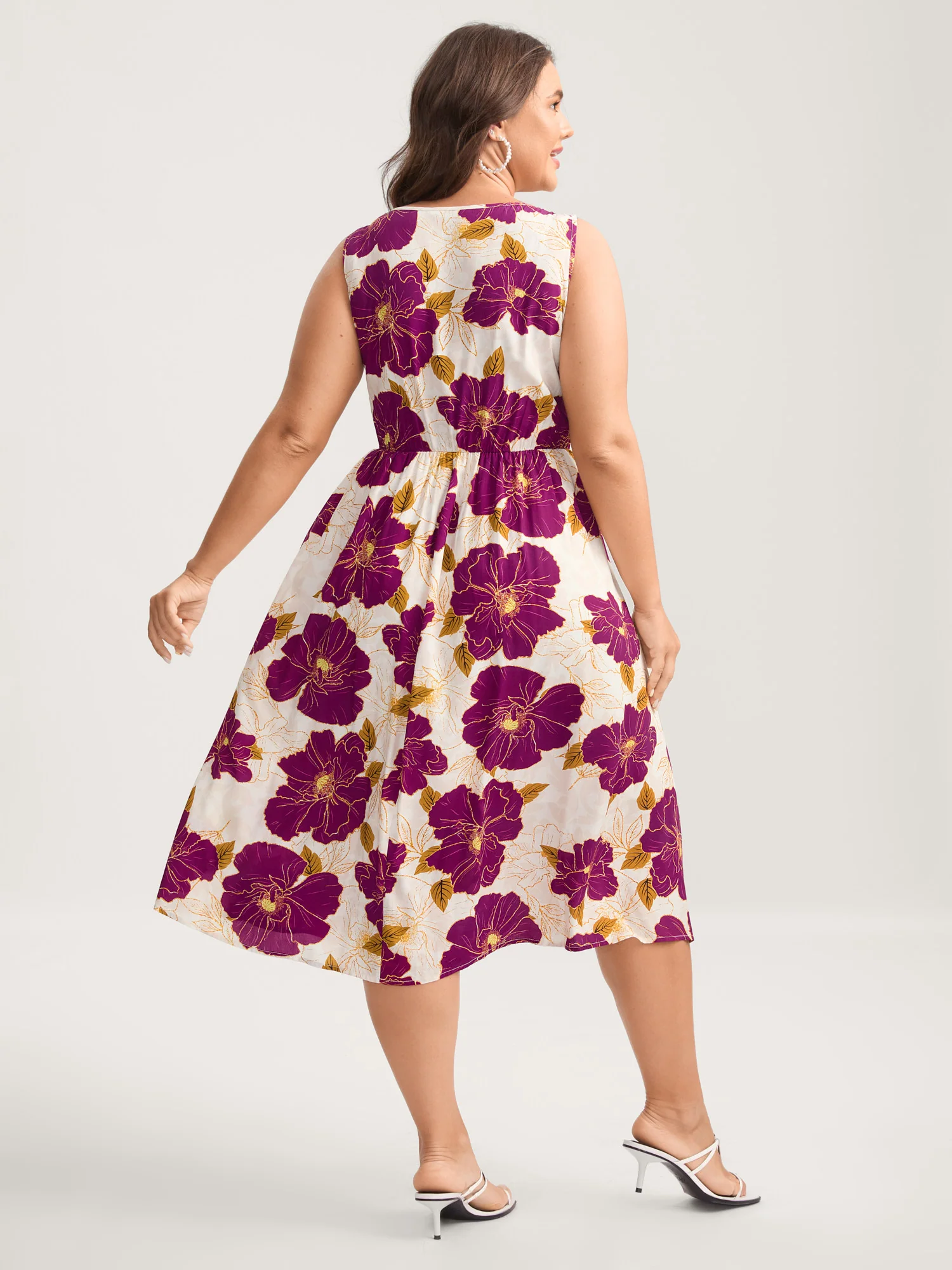 Large Floral Print Pockets Midi Dress - Image 4