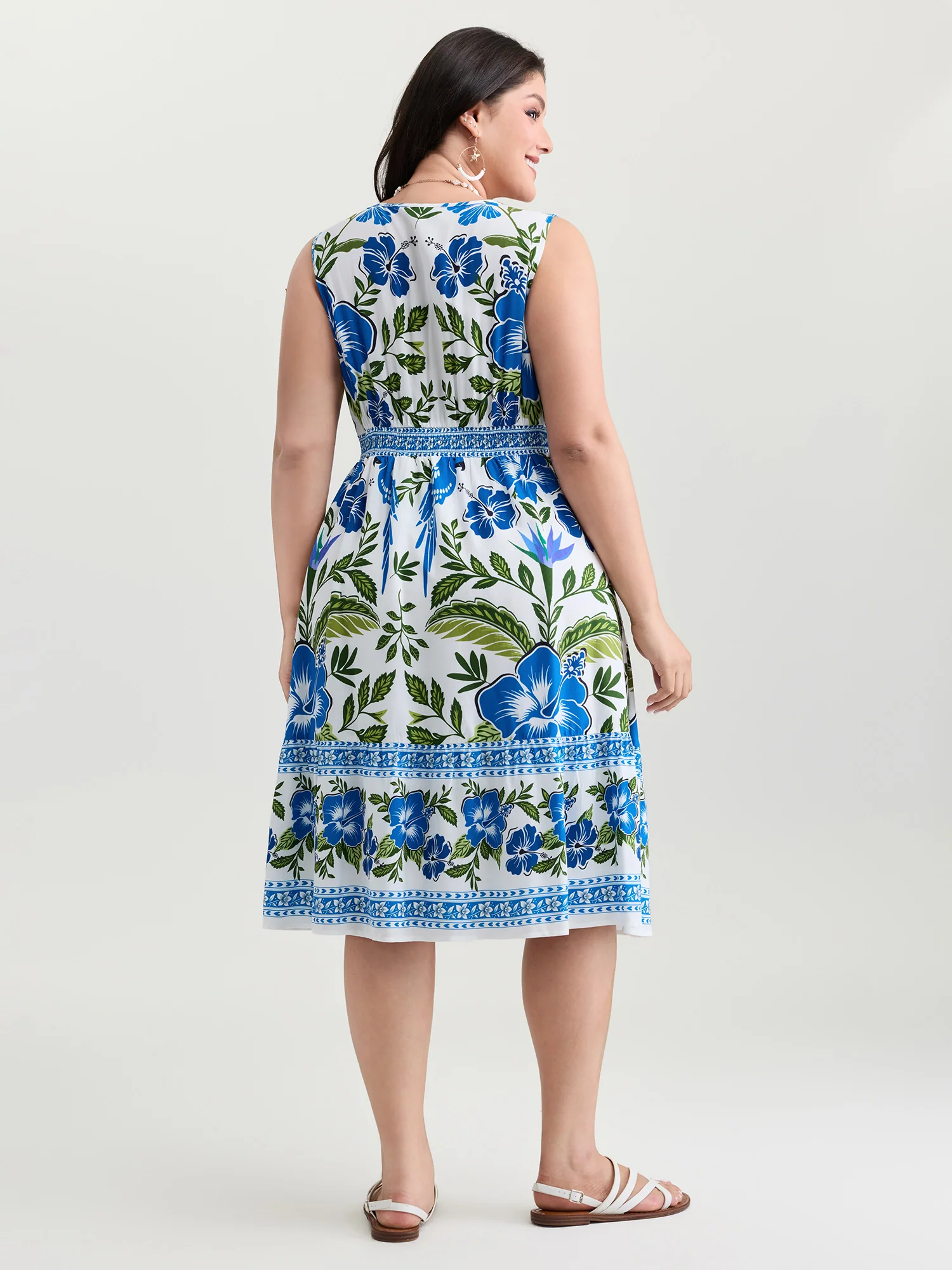 Large Floral Print Pockets Rayon Midi Dress - Image 4