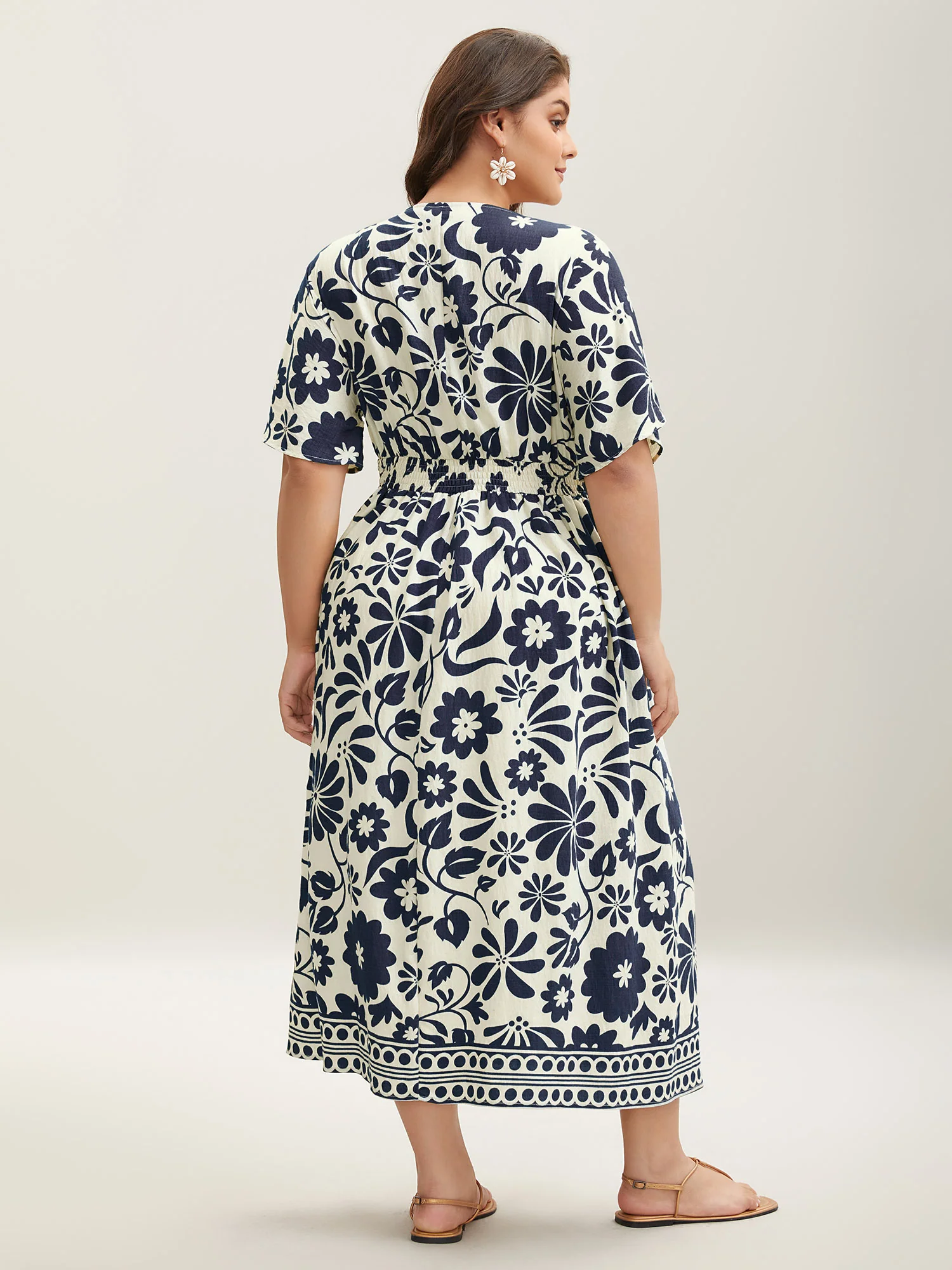 Large Floral Print Pockets Midi Dress - Image 12
