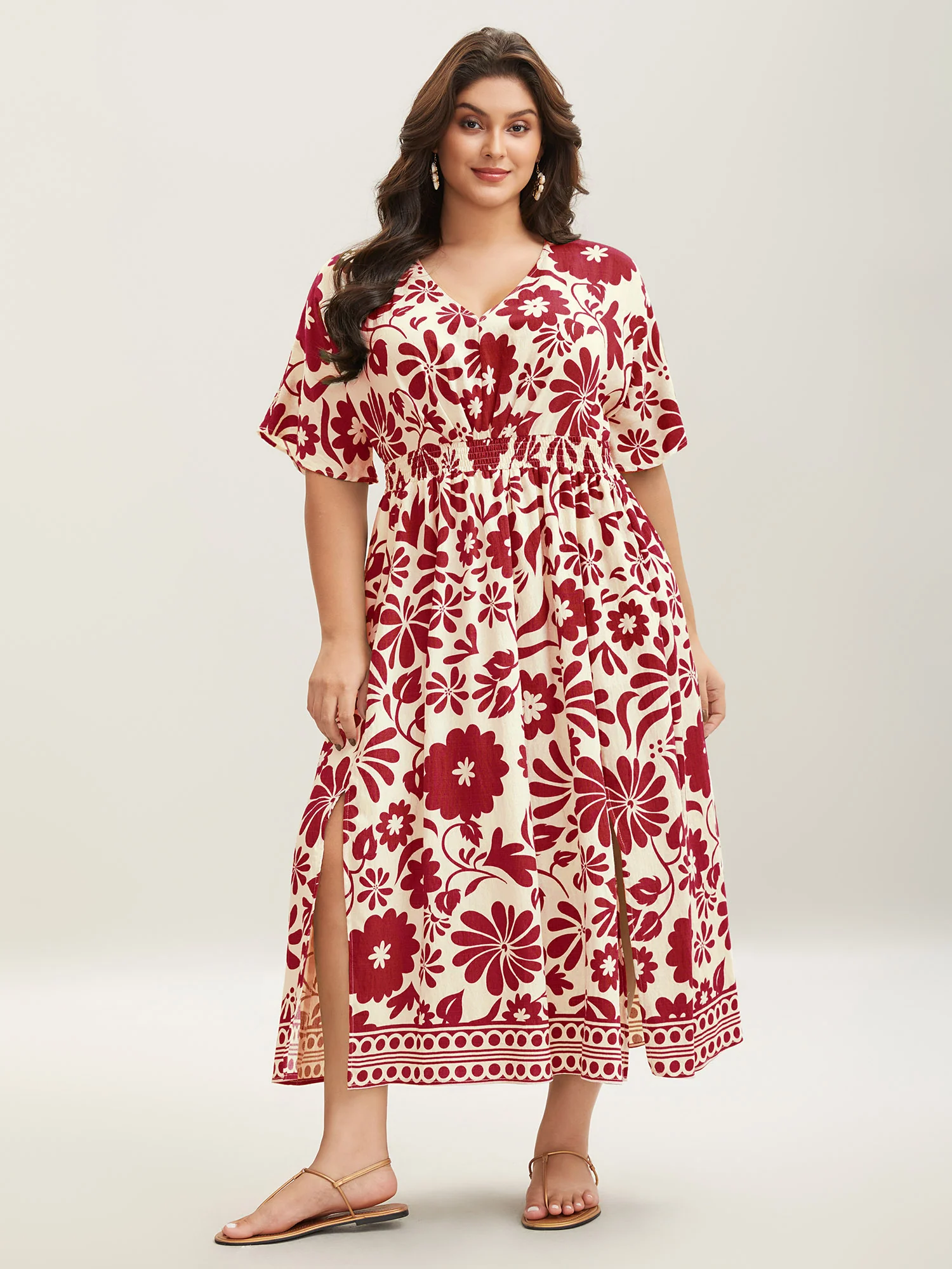 Large Floral Print Pockets Midi Dress - Image 13