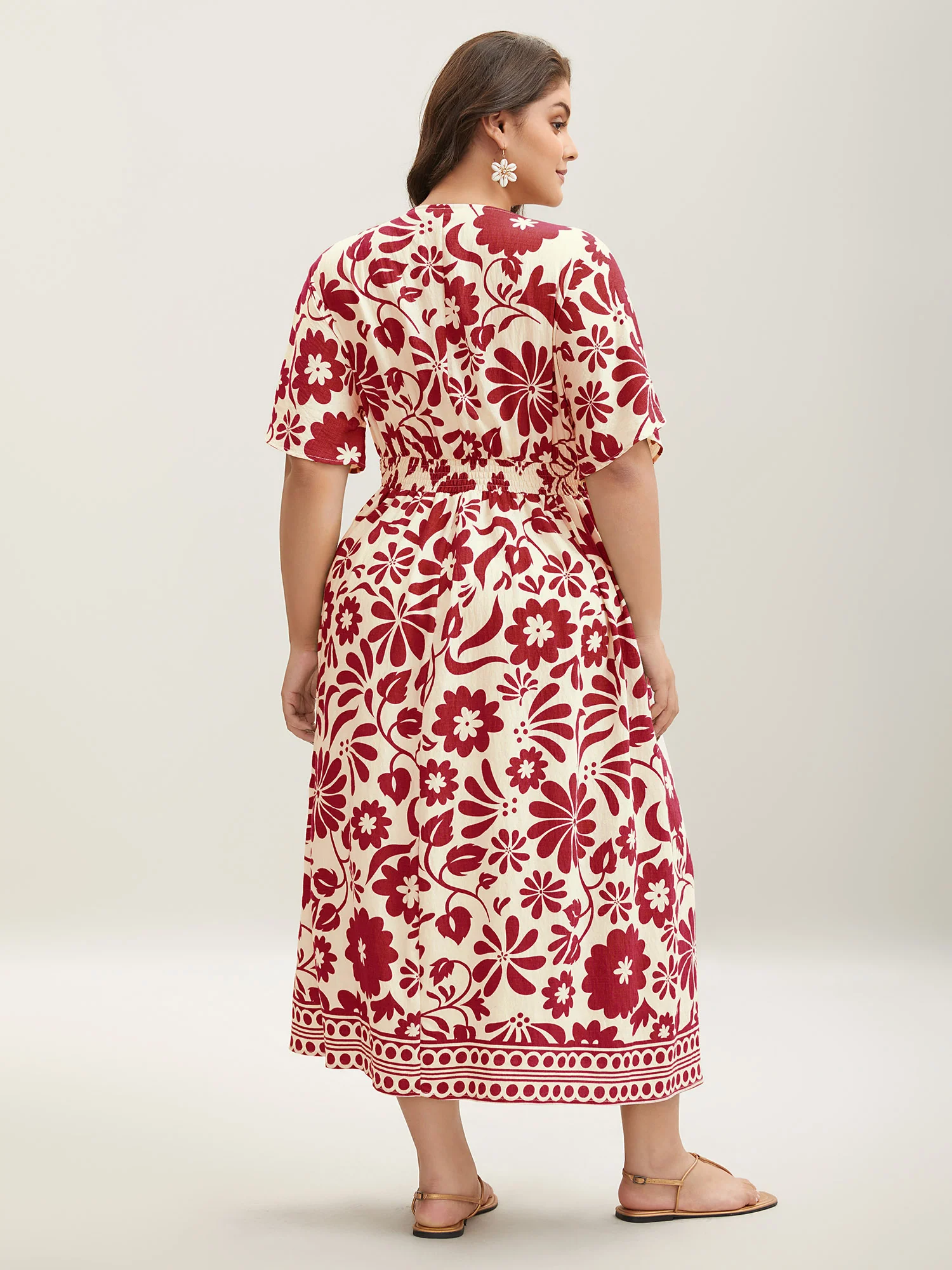Large Floral Print Pockets Midi Dress - Image 16