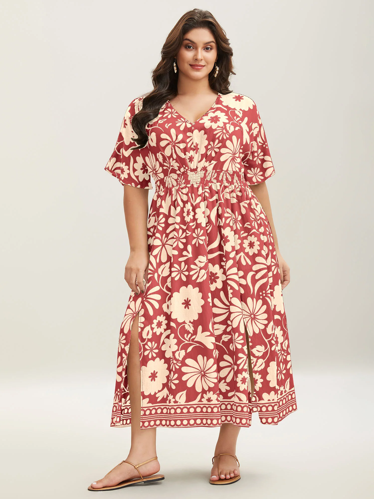 Large Floral Print Pockets Midi Dress - Image 17
