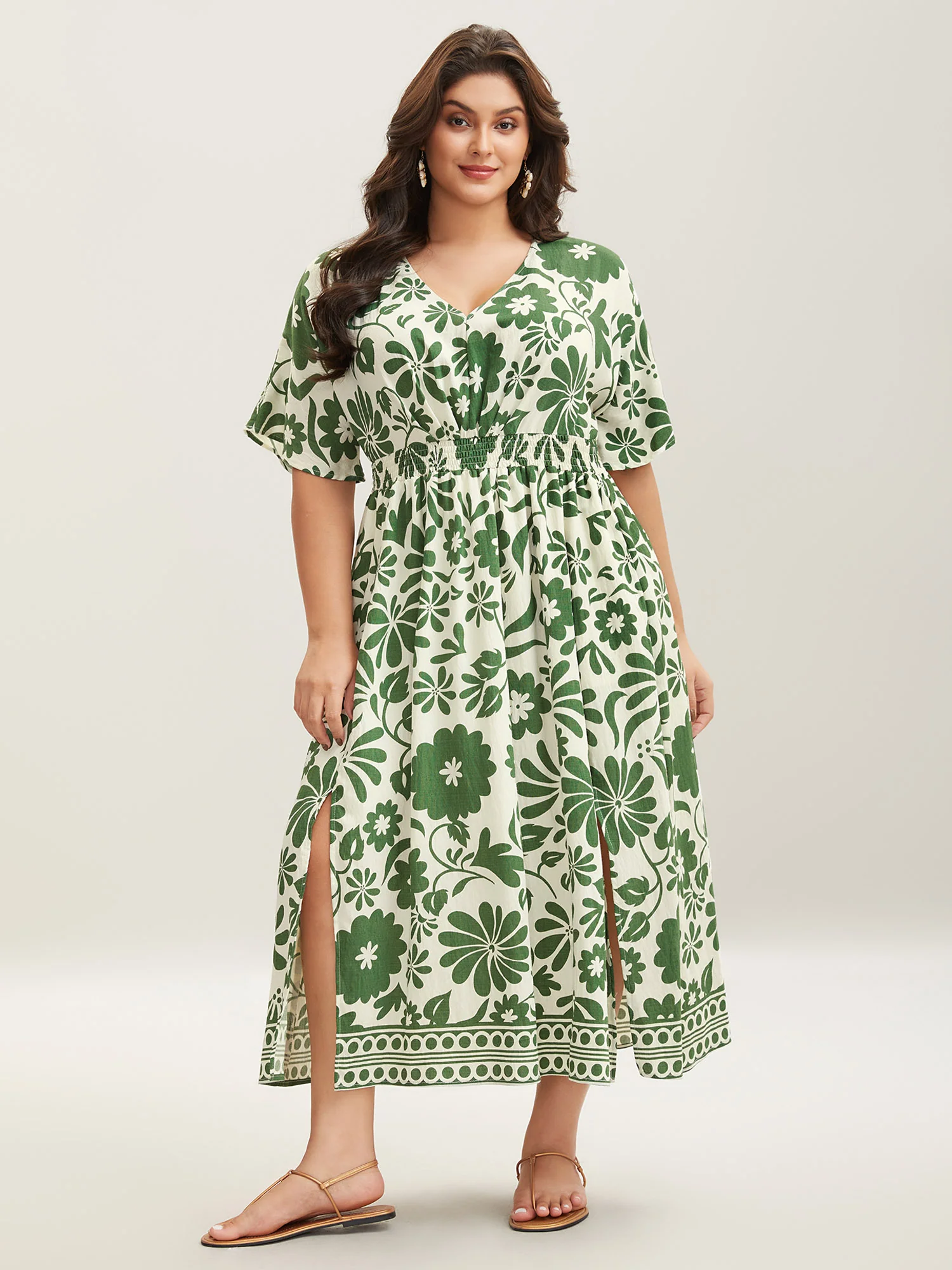 Large Floral Print Pockets Midi Dress - Image 2