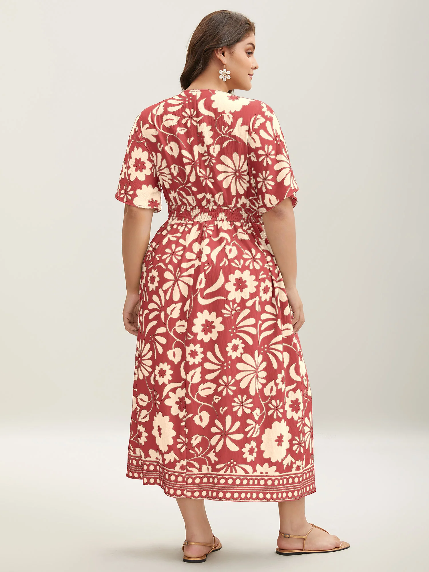 Large Floral Print Pockets Midi Dress - Image 20