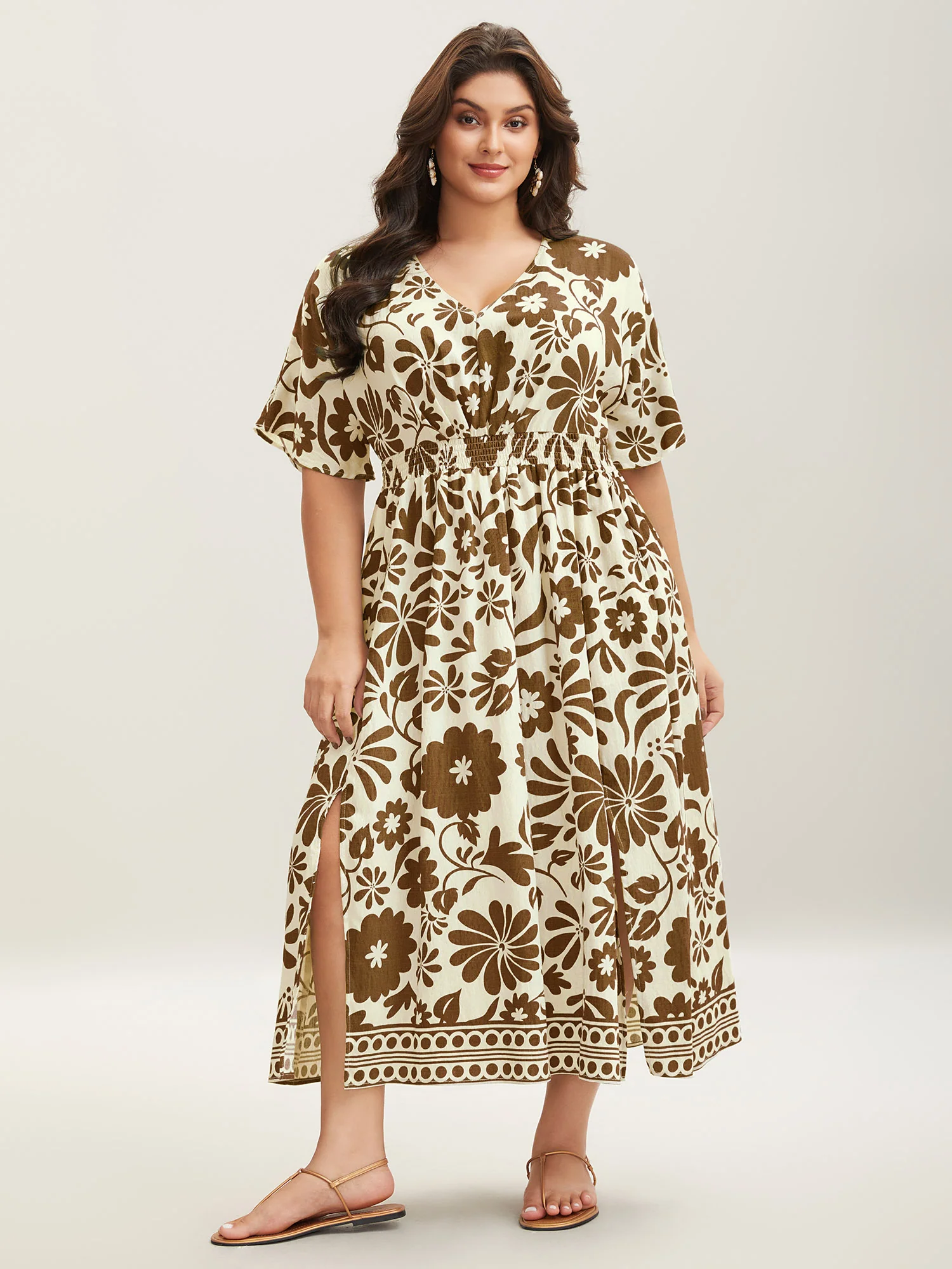 Large Floral Print Pockets Midi Dress - Image 21