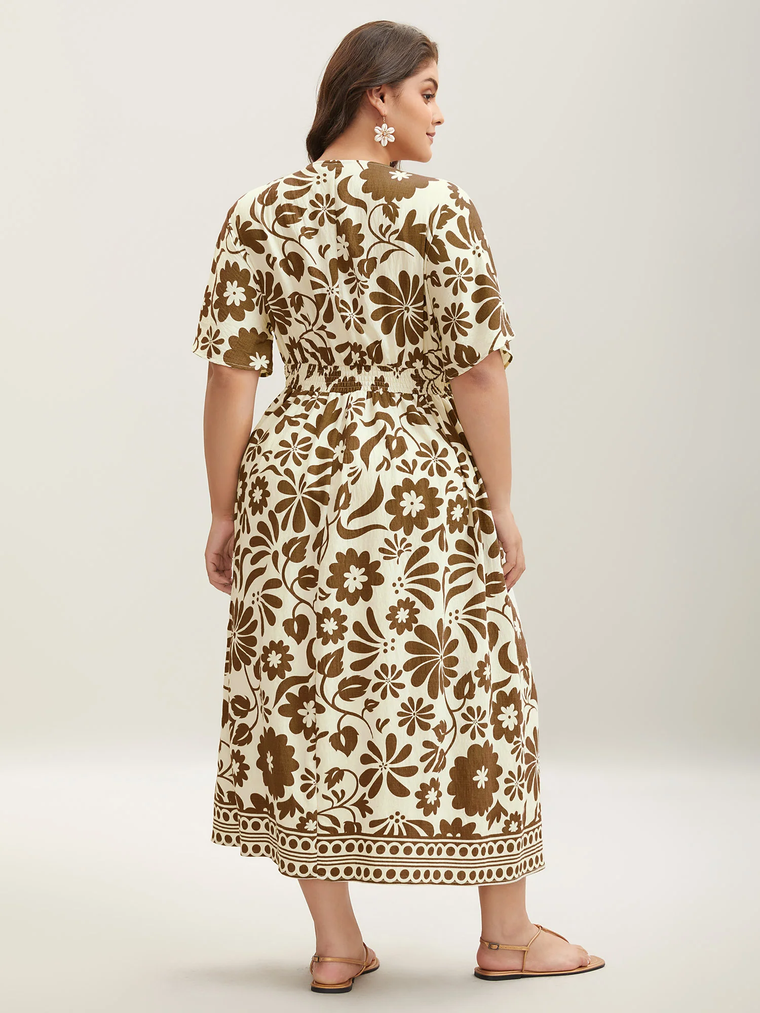 Large Floral Print Pockets Midi Dress - Image 24