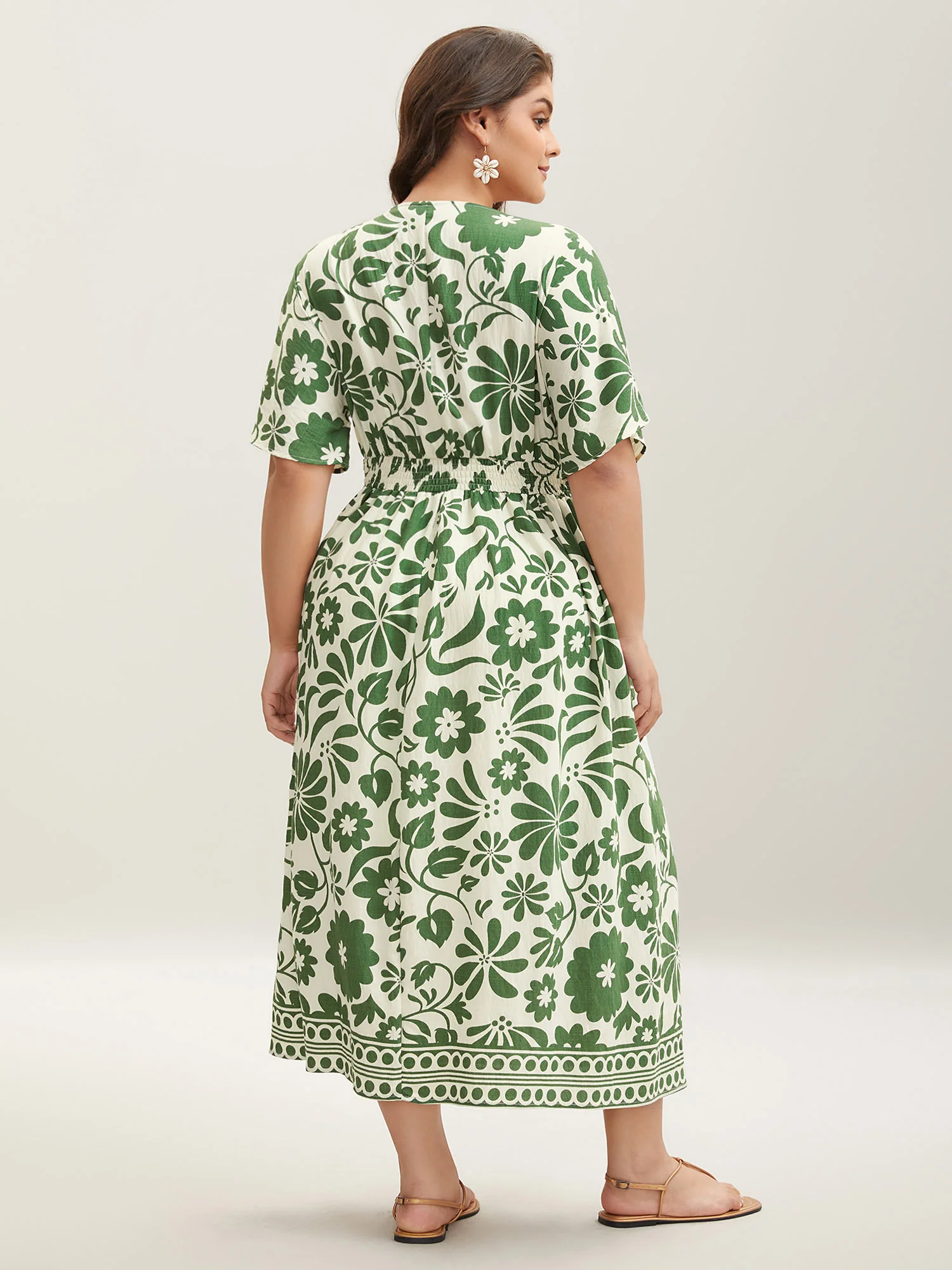 Large Floral Print Pockets Midi Dress - Image 5