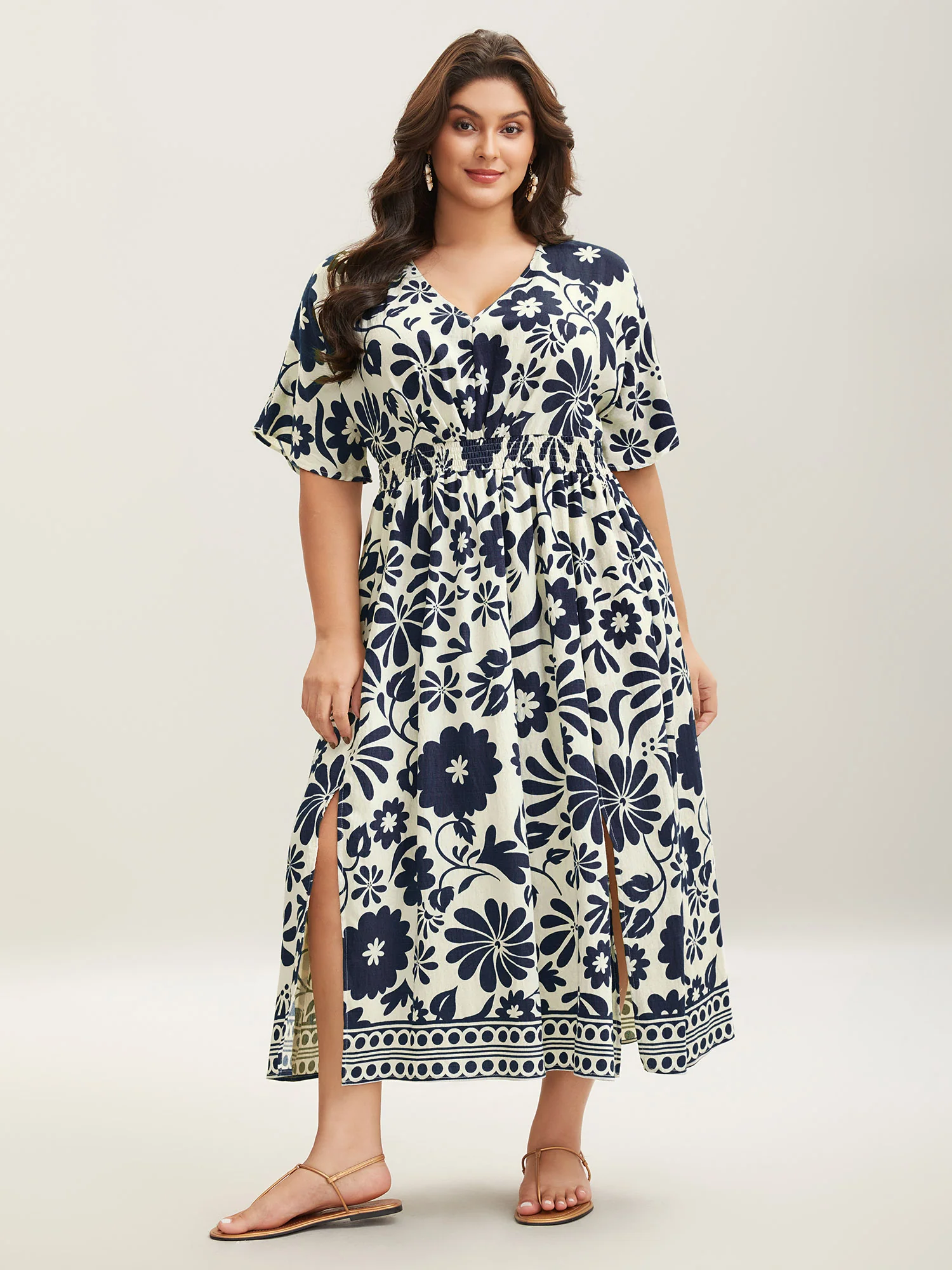 Large Floral Print Pockets Midi Dress - Image 9